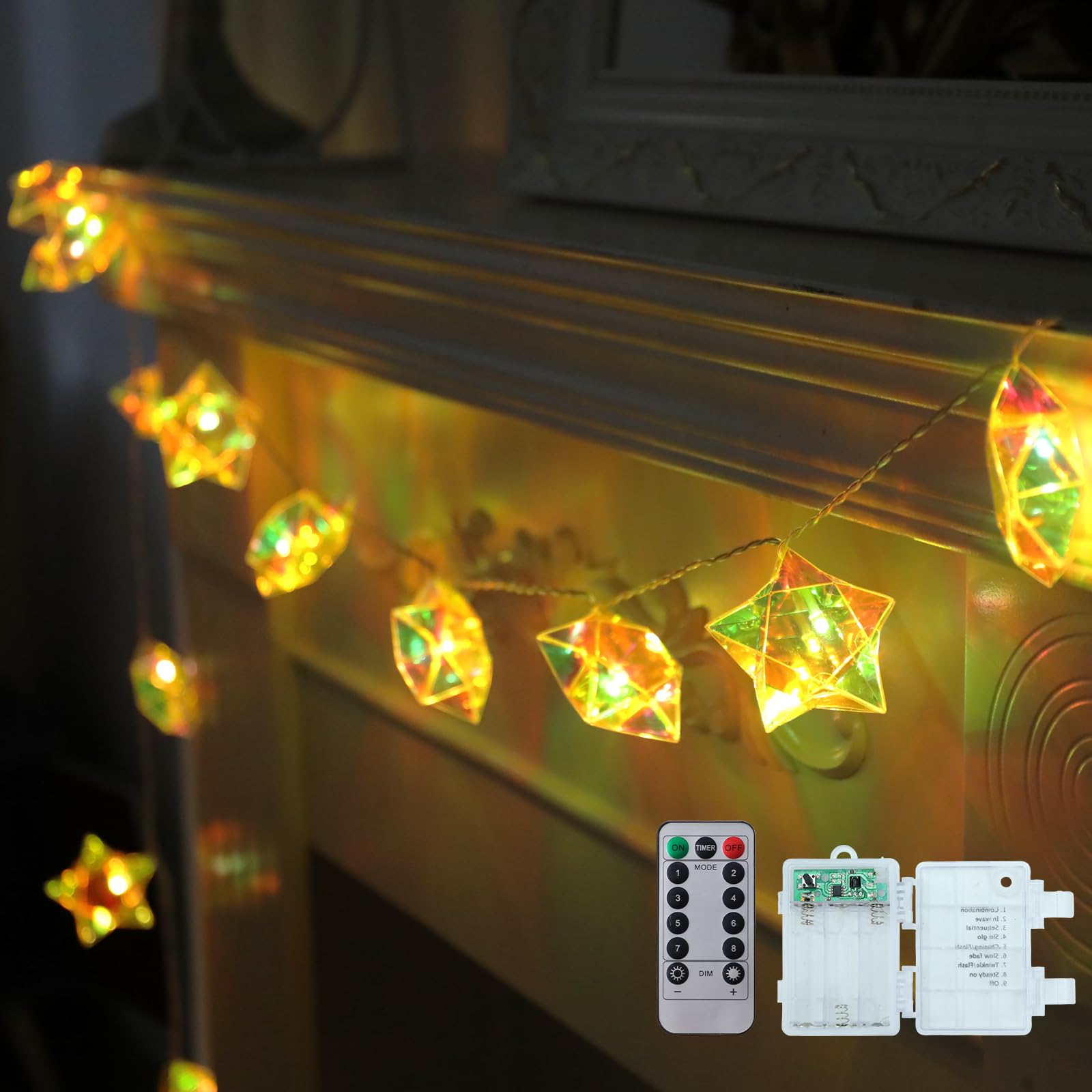 Vigdur Star String Lights - 8 Modes Star Fairy Lights Battery Operated with Remote & Timer, Indoor String Lights for Bedroom Par