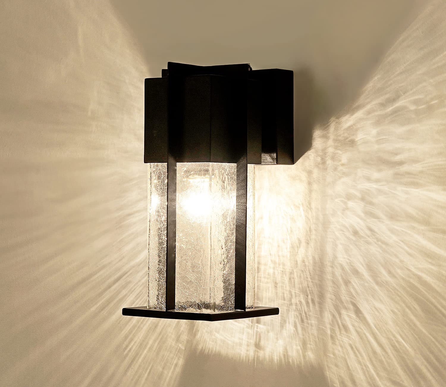 ZEGOLAER Dusk to Dawn Wall Light - Modern Outdoor Fixture with Crackle Glass, Black, Sensor for House, Garage, Front Door Lighting