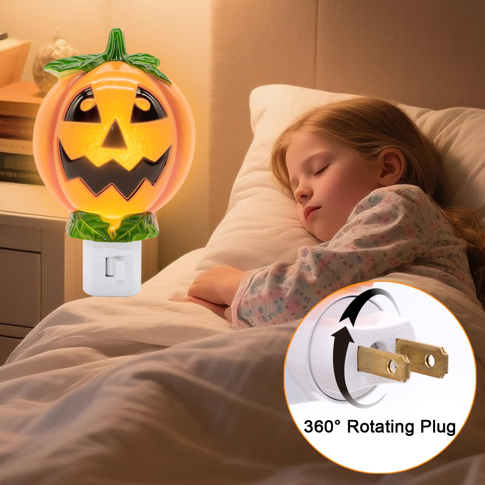 Lasumora Halloween Night Light  Led Pumpkin Jack O Lantern Night Light Plug In  Halloween Decorations Indoor For Party Kids Gift With Swivel Plug Halloween Decor