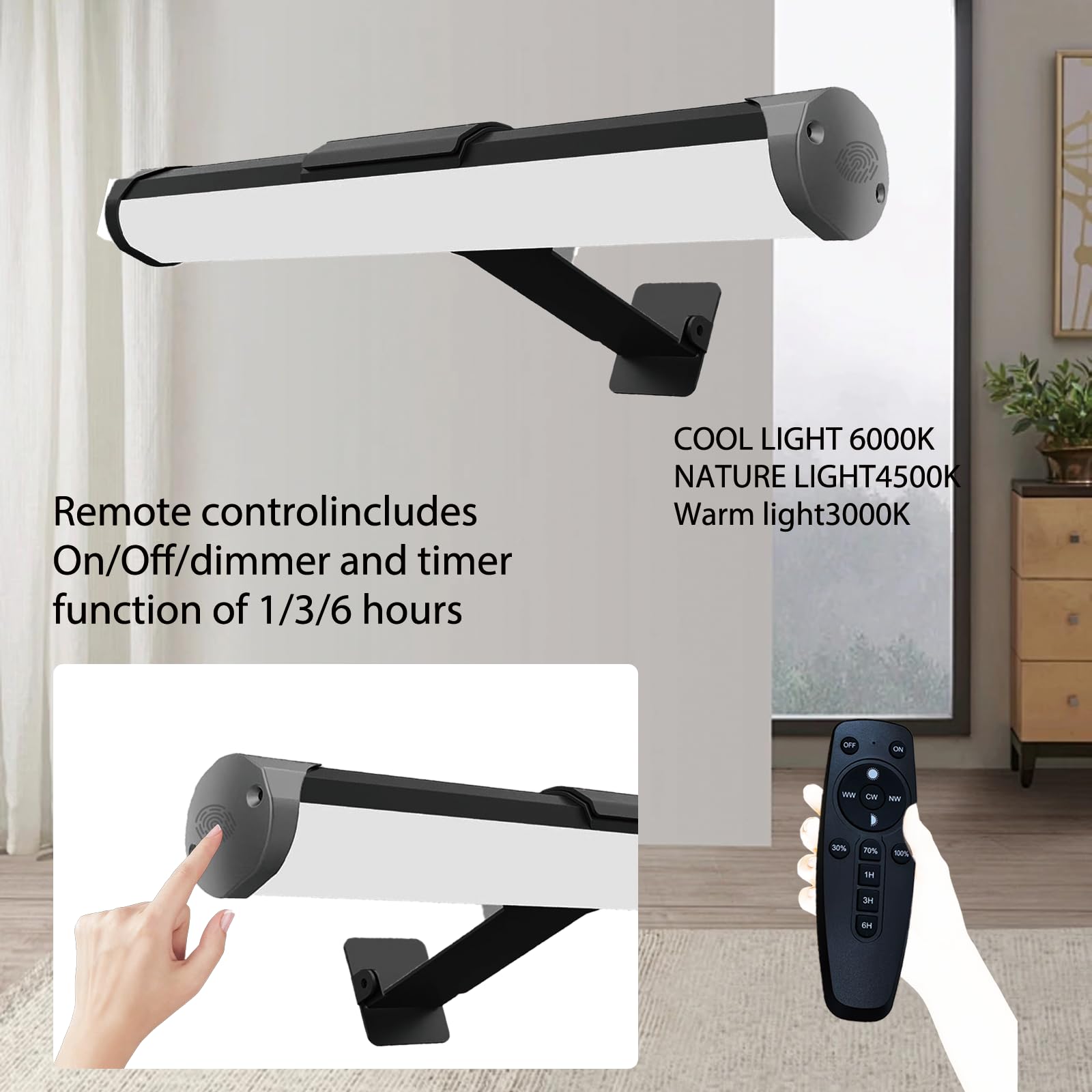 Picture Light Battery Operated, 13.8In Wireless Art Light For Paintings, Dimmable 4400Mah Recharging Battery Display Light With