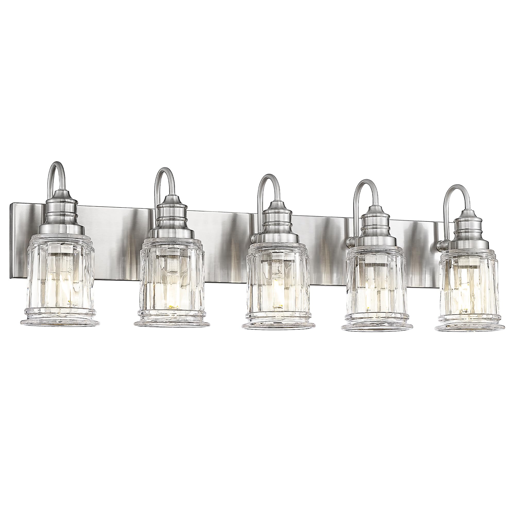 Bathroom Light Fixtures  Hwh 5-Light Vanity Light  Modern Brushed Nickel Wall Lighting Over Mirror  Bell-Shaped Striped Glass  5Hzg106B-5W Bn