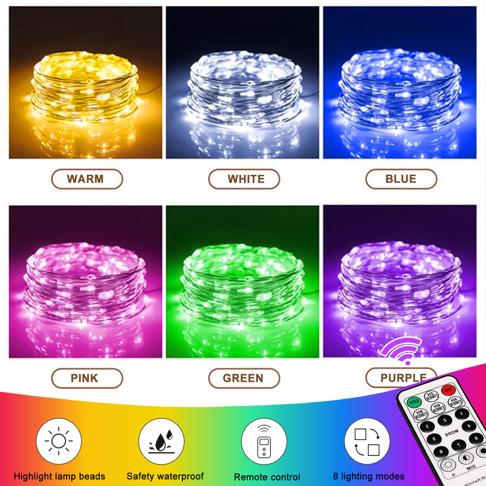Sinamer 6Pcs Multicolor Fairy Lights Battery Powered With Timer, 7Ft 20Leds Twinkle Mini Lights With Remote,Waterproof Small Silver Wire Firefly Starry For Diy Wedding Party Christmas