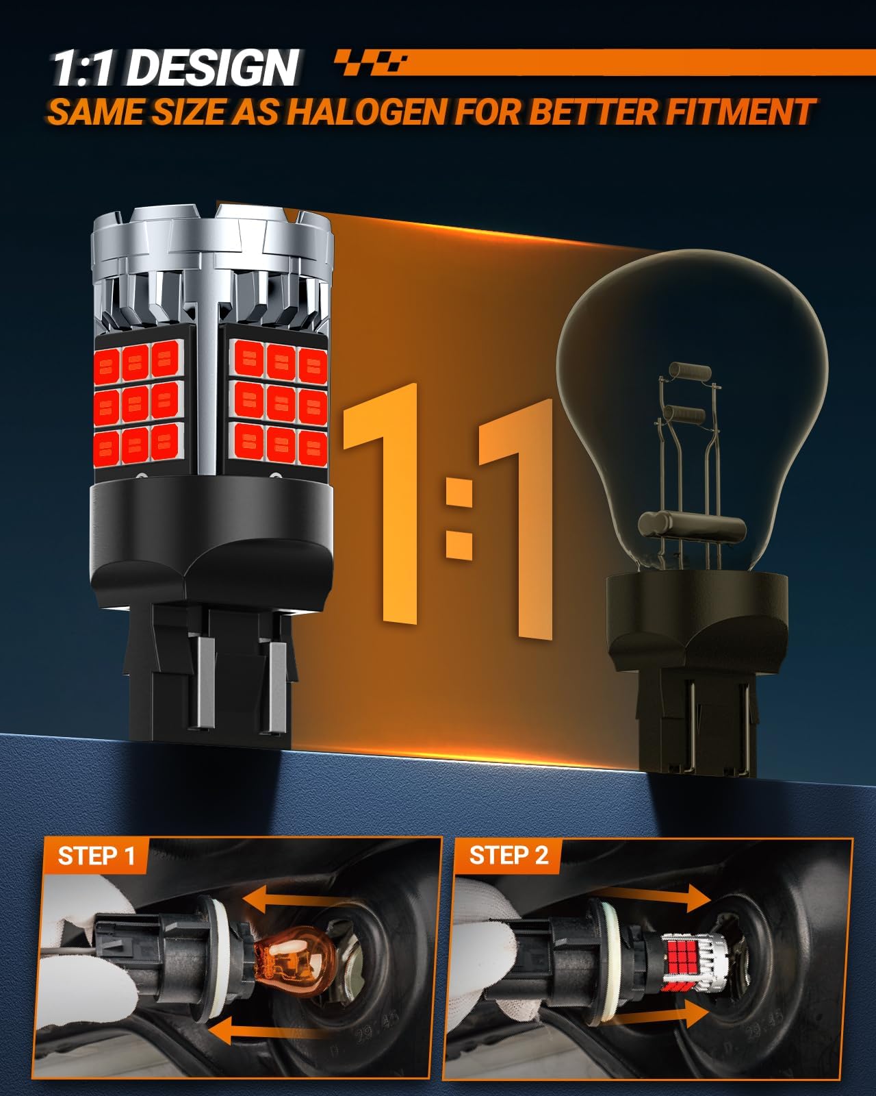 SEALIGHT 7443 LED Bulbs Red, 600% Brighter for Brake Lights, T20 W21W, Pack of 2
