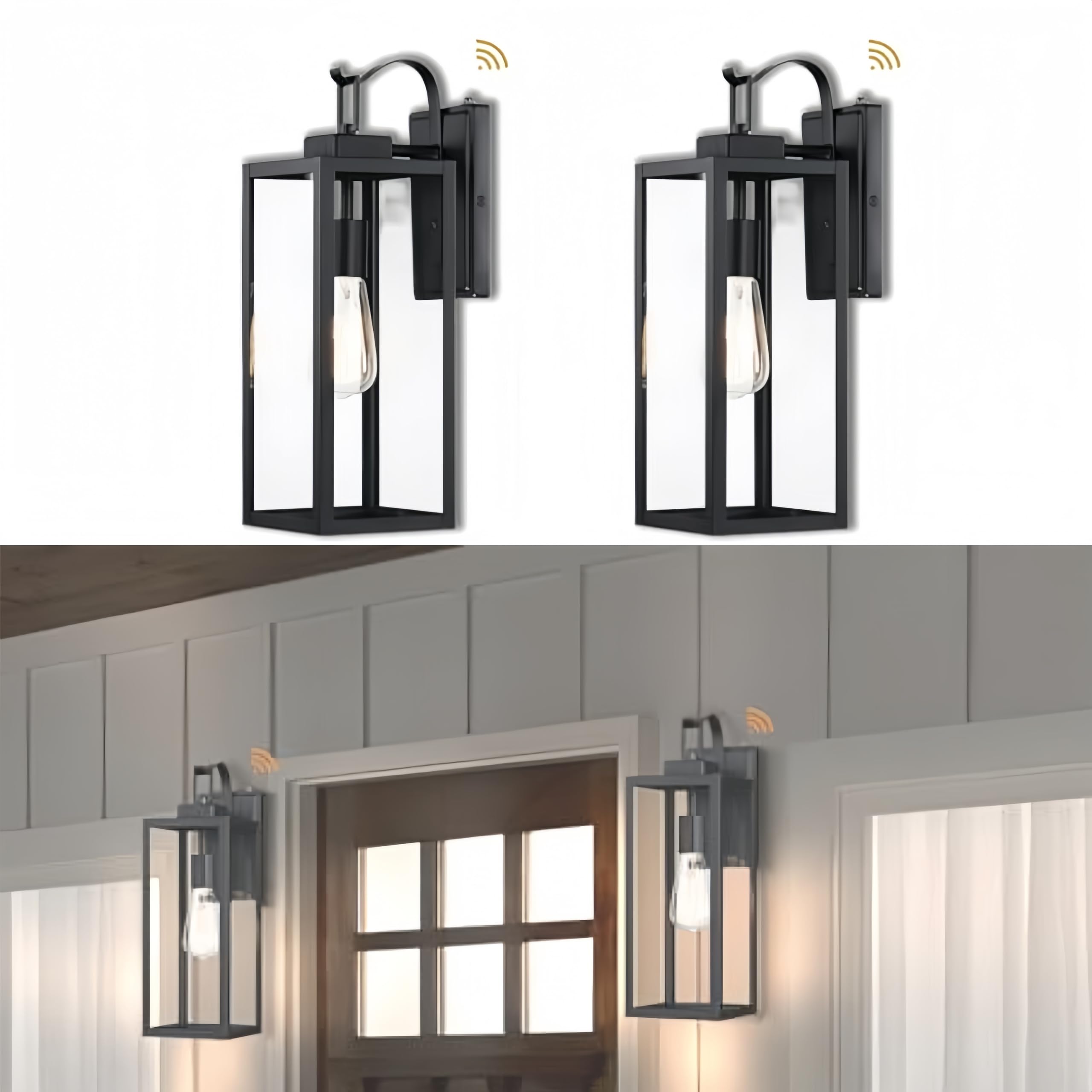 WISBEAM 18 inch Dusk to Dawn Large Outdoor Wall Sconce for House, 2 Pack Black Exterior Wall Light Fixture, Modern Wall Lantern 