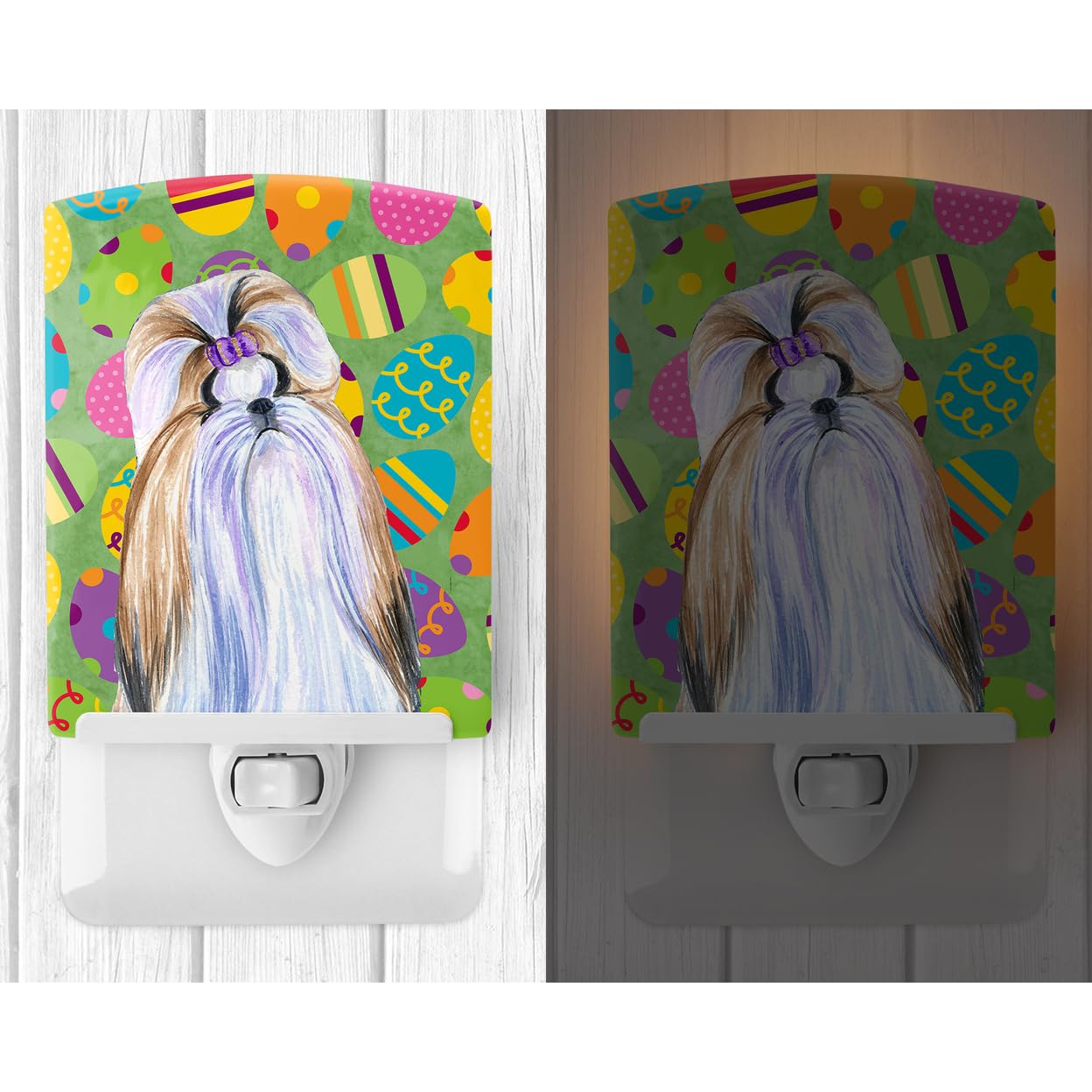 Carolines Treasures Ceramic Night Light, Shih Tzu Easter Eggtravaganza, 6x4x3in, Multicolor, Model SS4810CNL
