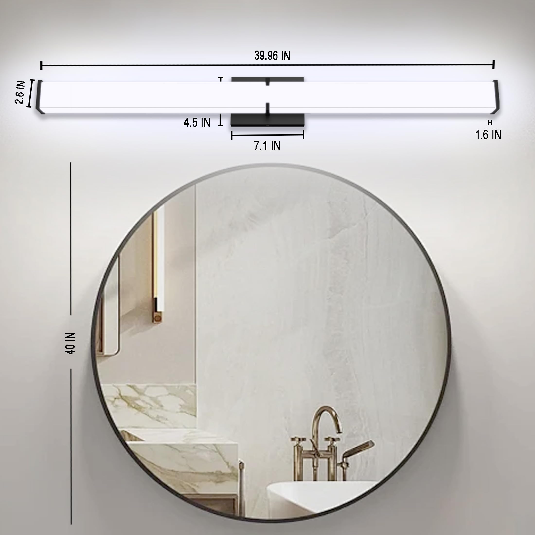 Bathroom Light Fixtures: 39.96 Inch Etl Certified Bathroom Vanity Light 5000K Cool White 40W 3600Lm - Modern Black Led Vanity Light Elegant Clear Shade  Bathroom Lighting Fixtures Over Mirror Dimmable