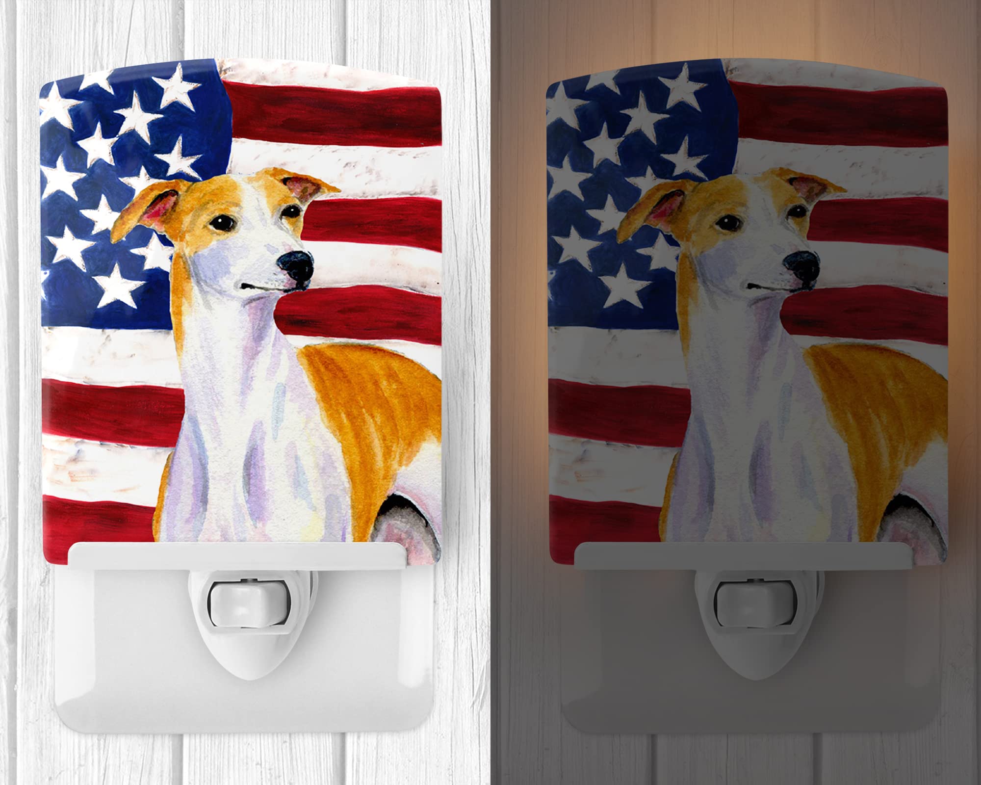 Carolines Treasures Night Light, Ceramic, American Flag with Whippet, 6x4x3 inches, UL-Certified, Multicolor, Model SS4246CNL