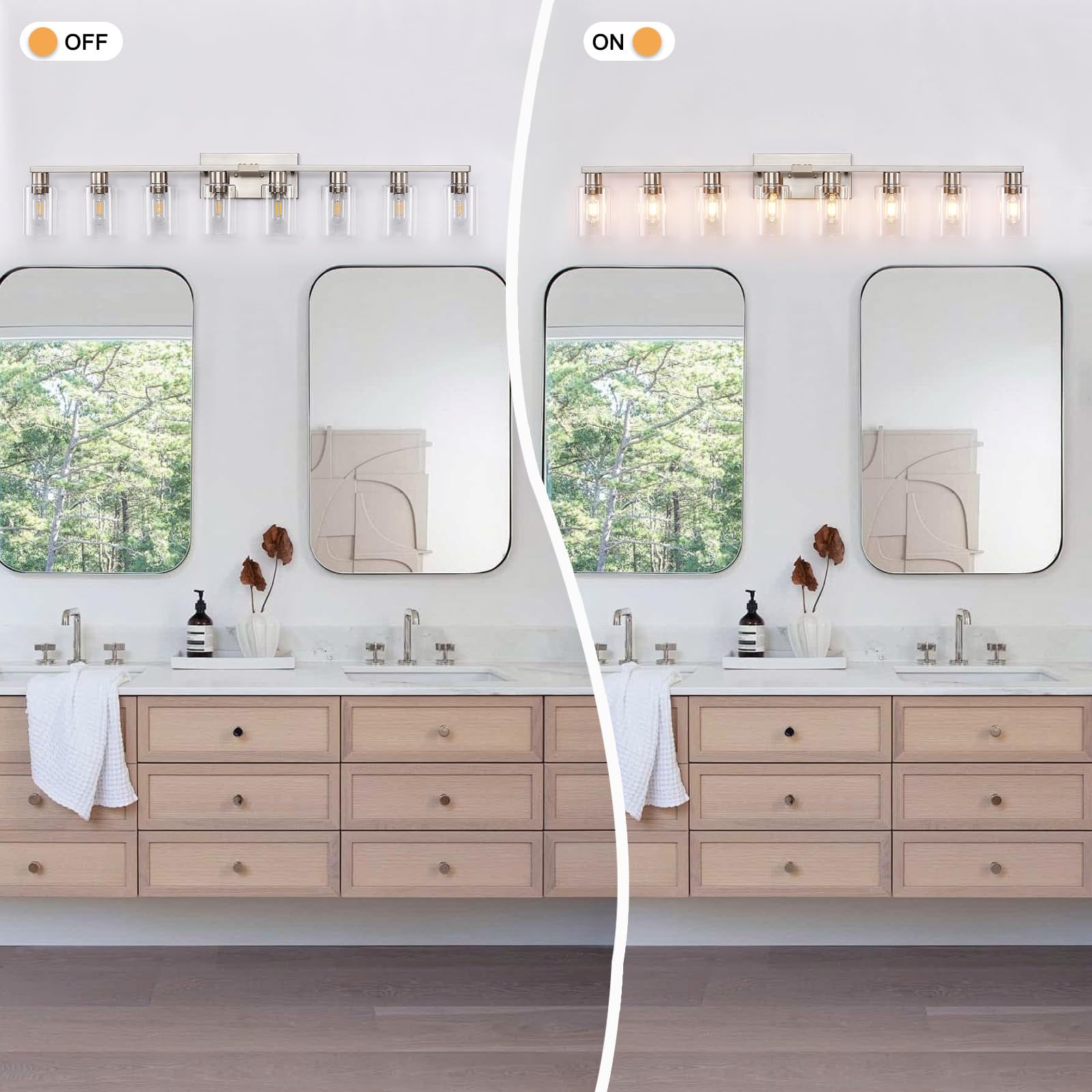 Hdasic 8 Light Bathroom Vanity Light  Large Brushed Nickel Vanity Lights Fixtures  Bathroom Lighting Fixture Over Mirror With Clear Glass Shade For Mirror  Bedroom  Living Room  Wall Lamp