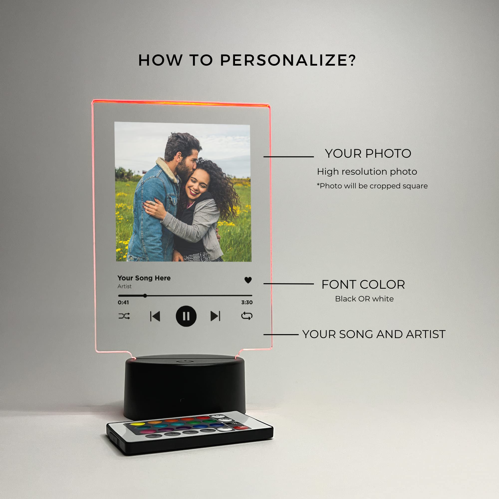 Custom Personalized Photo Song Framed Lyrics Music Scannable Phone Code Album Cover Picture 16 Colors Led Light Up Stand Anniver