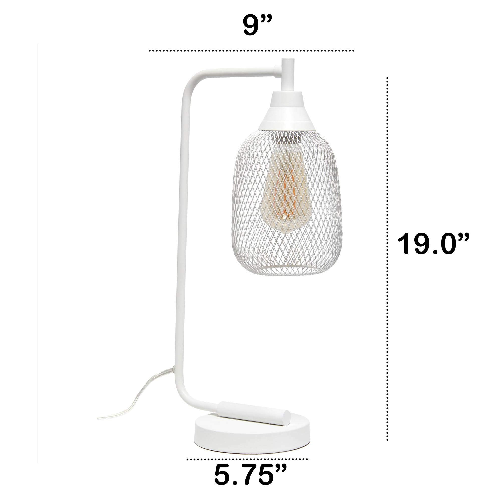 LALIA HOME Industrial Office Desk Lamp, Metal, Wired Mesh Shade, 9 x 5.75 x 19 inches, White Matte Finish, Model LHD-2000-WH