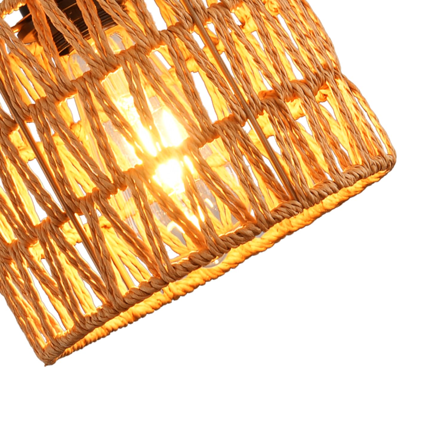 KENMI Woven Pendant Light - Boho Chandelier, Metal, 2 Pack Brown, Model P282, Hand Woven Wicker Shade for Kitchen Island, Farmhouse Decor