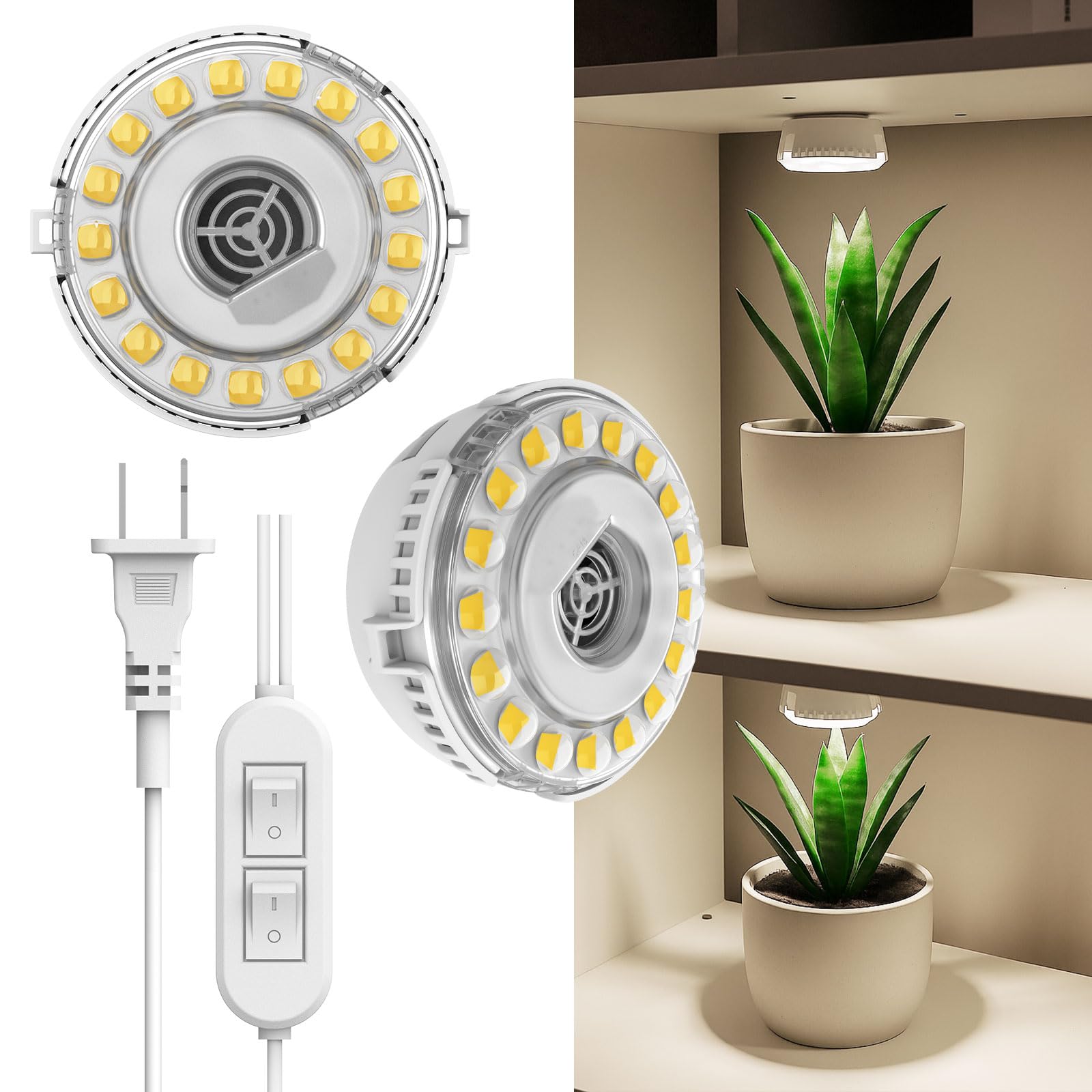 SGLEDs Plant Lights for Indoor Growing, 2 Pack 5W+5W Puck Grow Lights, 150 Watt Equivalent, Full Spectrum High PPFD Small Plant 