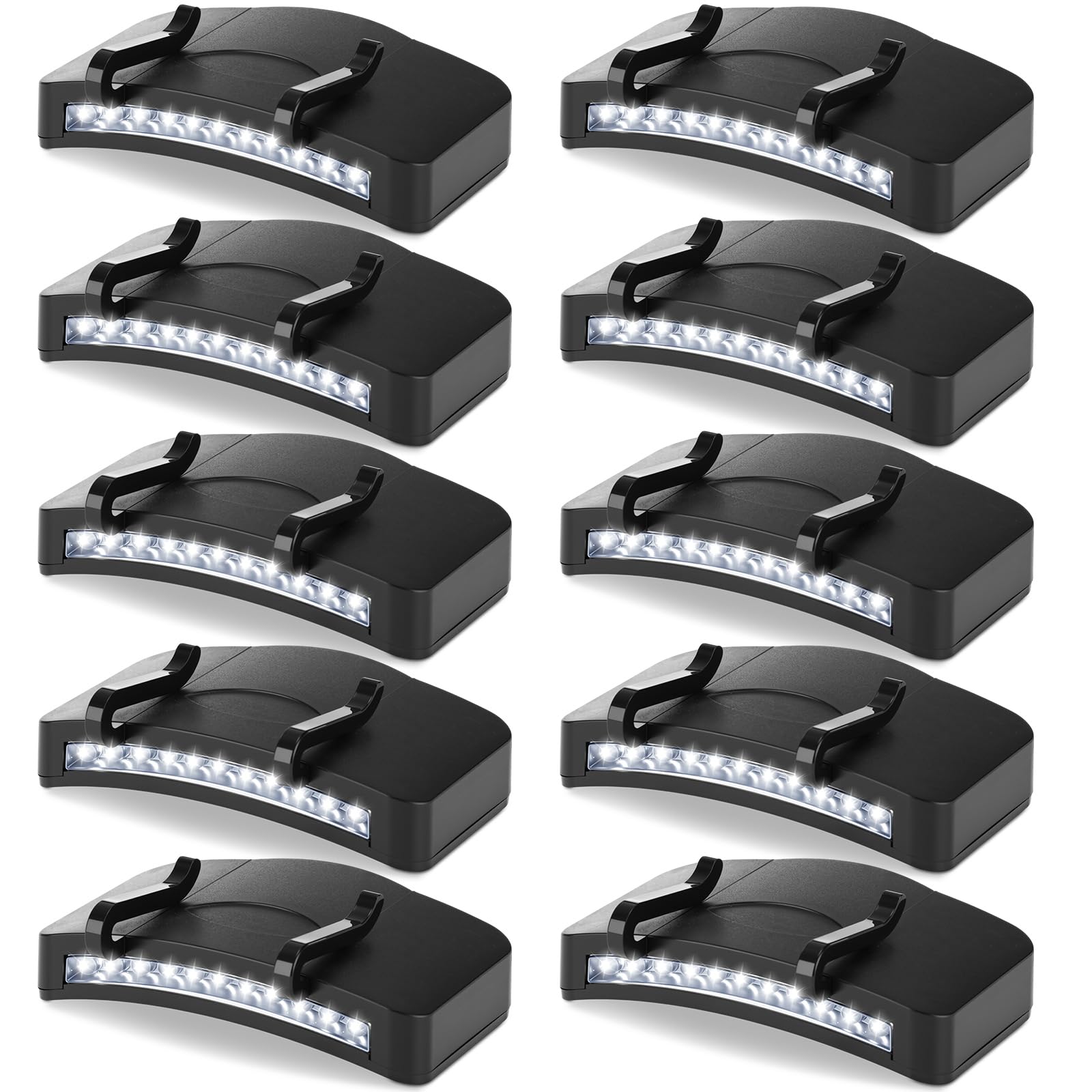 Hortsun 10 Pcs Cap Light Clip 11 LED Lights Clip on Hat Headlamp Rechargeable Cap Brim Lamp Black Waterproof Ultra Bright Headge