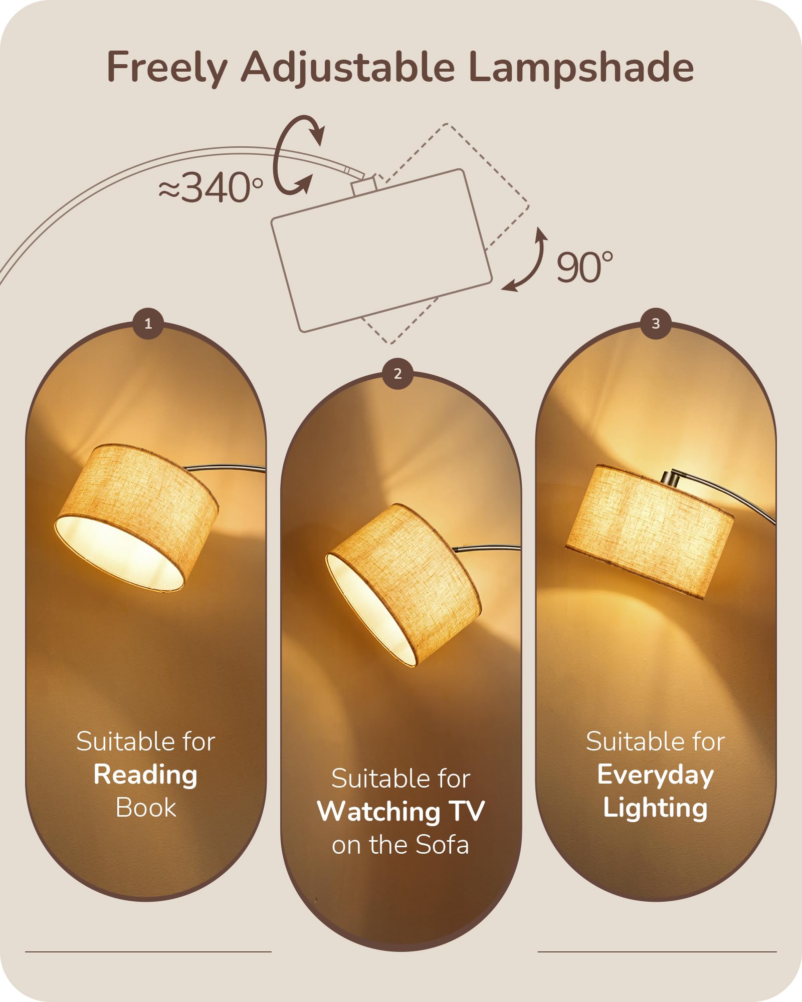 EDISHINE Dimmable Floor Lamp with Remote, Bronze Arc Stand Light, Adjustable Drum Shade, Model HFLR04X
