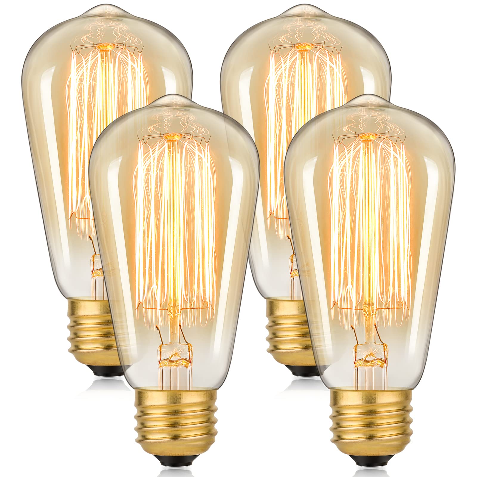60 Watt Incandescent Edison Light Bulbs, Vintage Dimmable E26 Bulbs, St58 2200K Warm White Antique 260Lm E26 Medium Screw Base A
