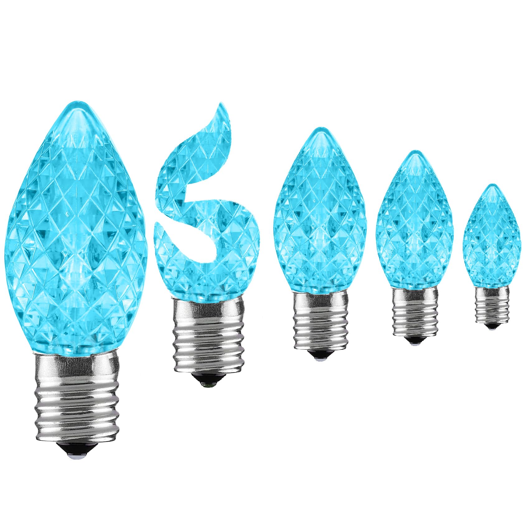 Aniai C7 LED Christmas Light Bulbs - 5 Count Replacement Bulbs with E12 Base for Outdoor String Lights - Icy Blue