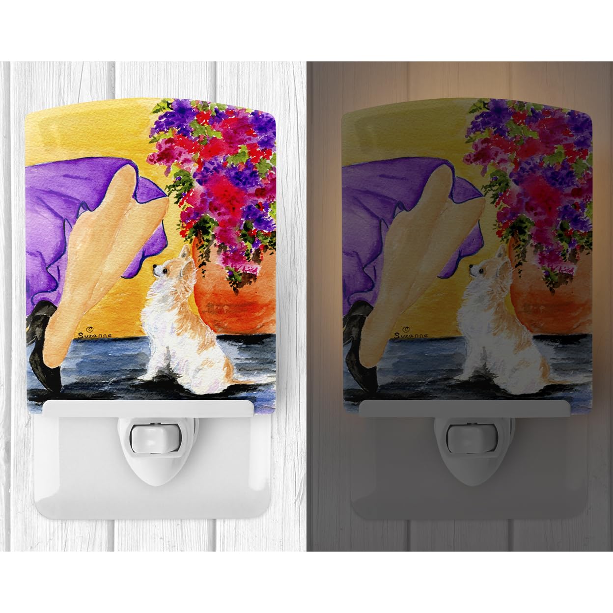 Caroline'S Treasures Ss8521Cnl Lady With Her Chihuahua Ceramic Night Light Compact, Ul-Certified, Ideal For Bedroom, Bathroom, Nursery, Hallway, Kitchen, 6X4X3, Multicolor