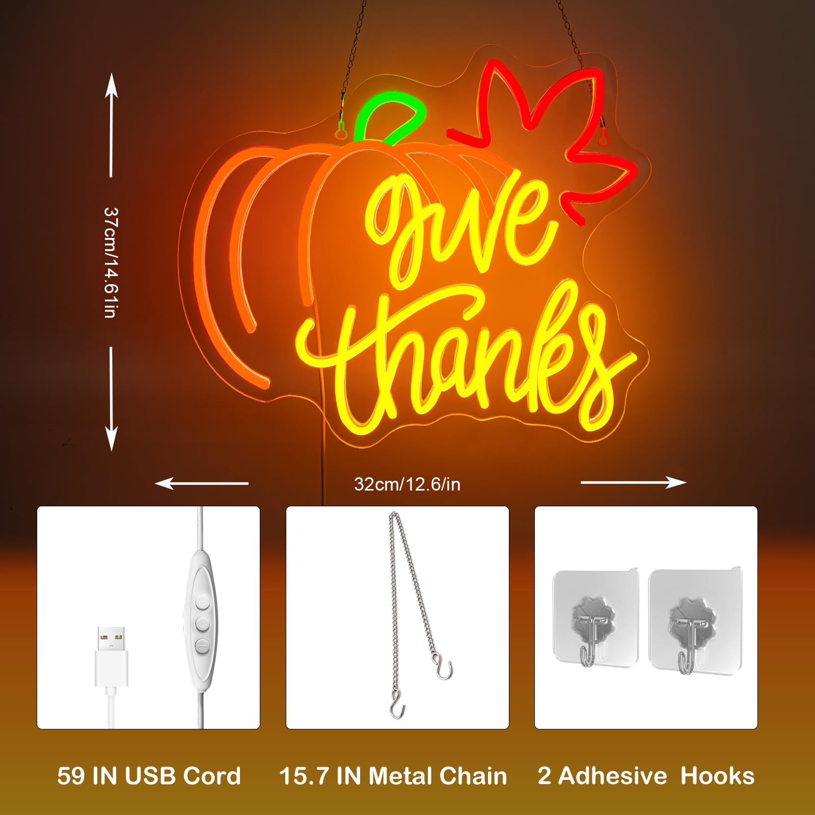 Give Thanks Neon Sign With Light Up Pumpkin Led Neon Light Fall Themed Pumpkins Decor For Bedroom Fall Wall Decor Gift For Teens And mature-themeds