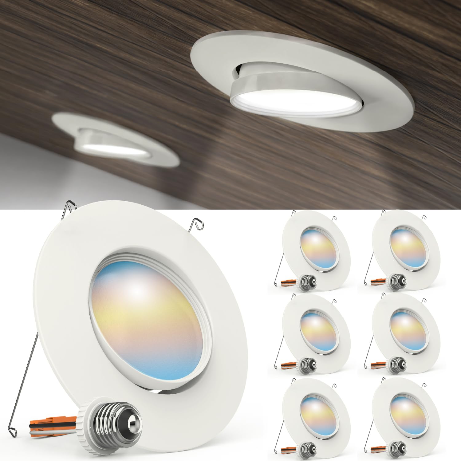 Sunco 6 Pack LED Can Lights Eyeball Retrofit Gimbal 5/6 Inch Recessed Lights, 12W=60W, 5 Colors (2700K/3000K/3500K/4000K/5000K),