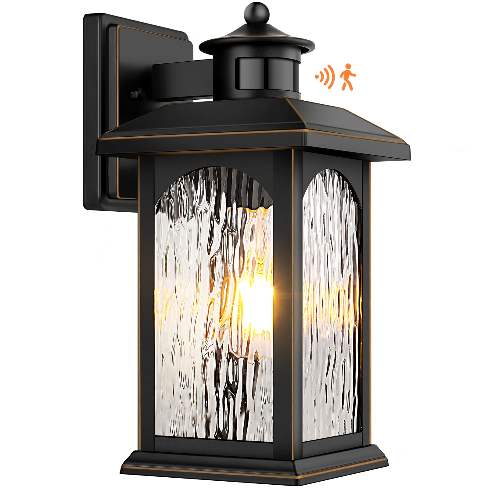 Filiyano Motion Sensor Outdoor Lights - Retro Dusk To Dawn Black Waterproof Lantern 1-Pack