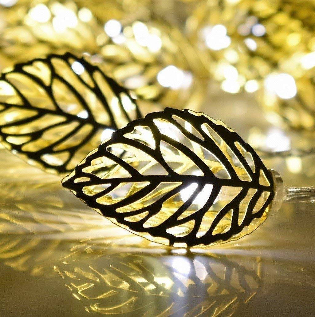 PESCA Golden Metal Leaf String Lights for Indoor Outdoor Decoration Diwali Light for Party Birthday Diwali Christmas Navratri Va