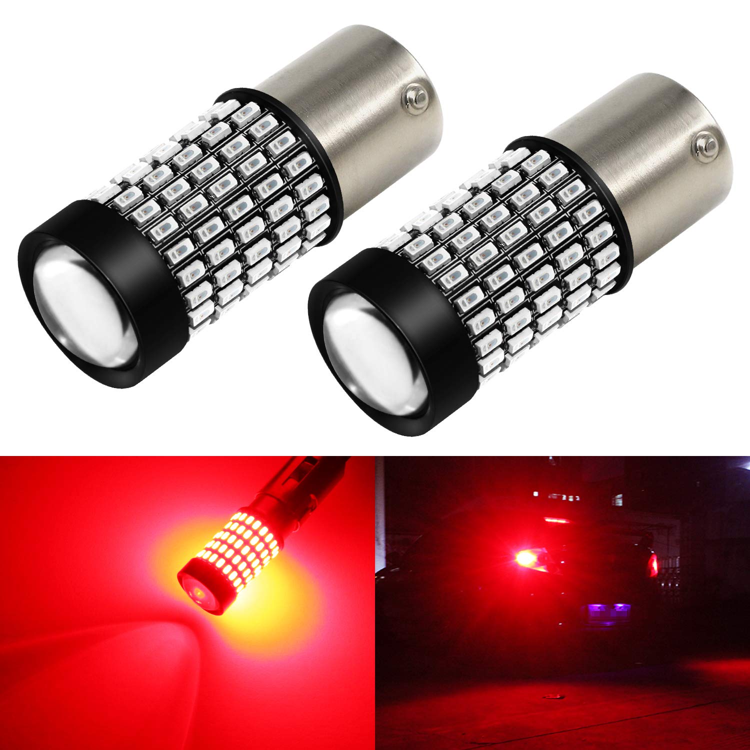 Phinlion 1156 Led Red Brake Stop Light Bulbs 2800 Lumens Super Bright 3014 103-Smd Ba15S 1003 1156 7506 Led Bulb With Projector