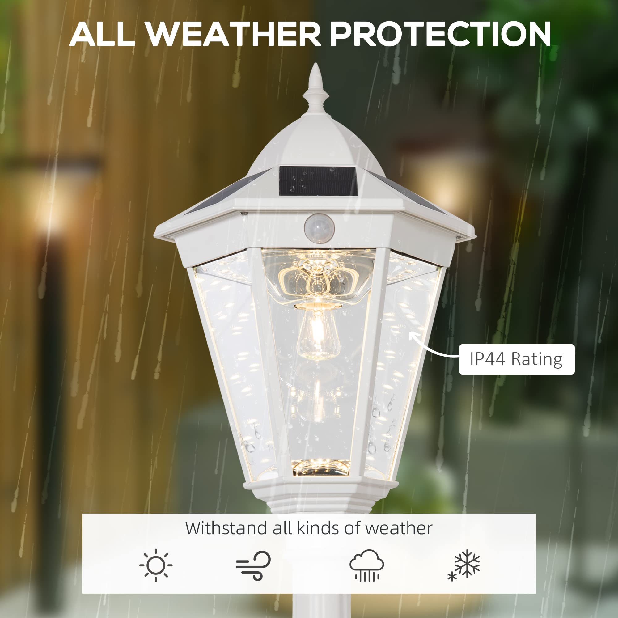 Outsunny 77" Solar Lamp Post Light, Waterproof Aluminum Vintage Design, Motion Activated, Adjustable Brightness, White
