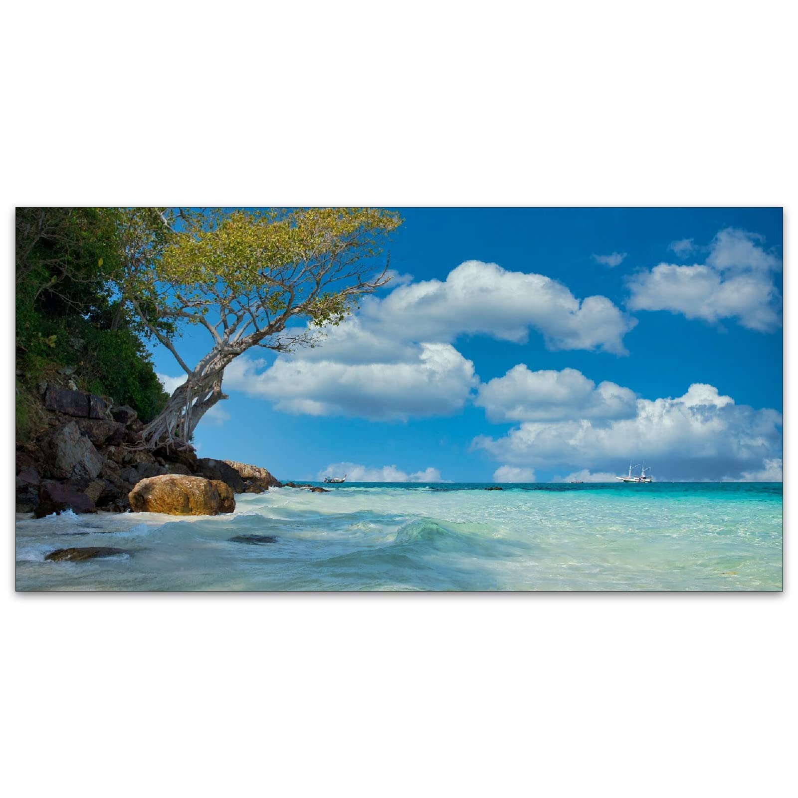 MSINMKOK Beach Sea Water 2ft x 4ft Drop Ceiling Fluorescent Decorative Ceiling Light Cover - Tropical Blue Sky - Skylight Film F