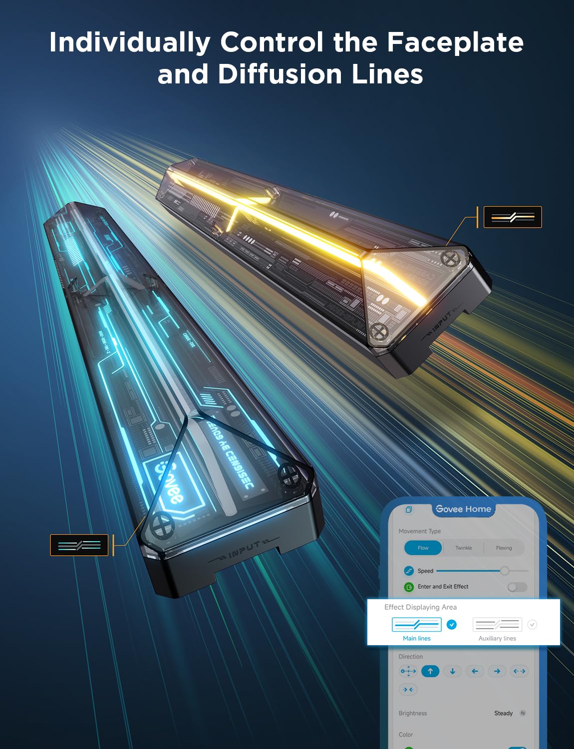 Govee RGBIC Glide Gaming Wall Light, 3Pcs + 1Connector, Black, H6063C, Works with Alexa & Google Assistant