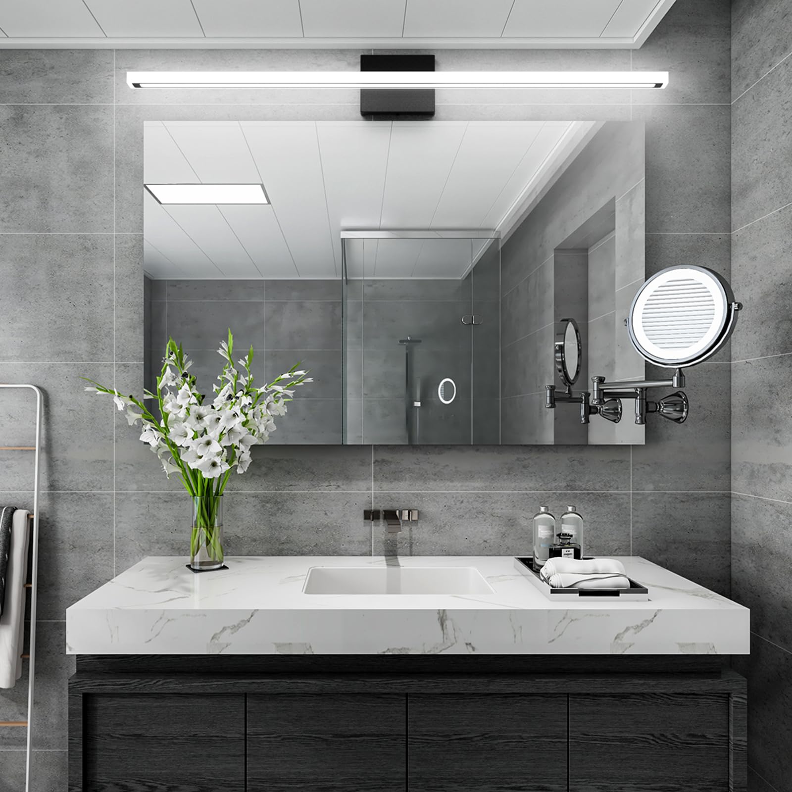 lundwa 40in Black LED Bathroom Vanity Light Bar, 36W, Modern Fixture, Cool White 6000K, Model JS6181