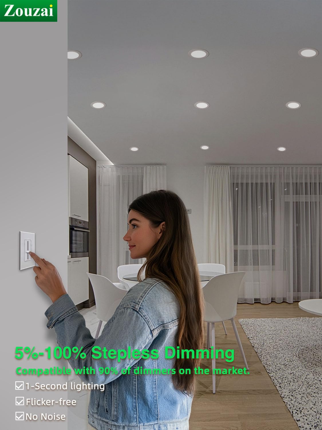 zouzai 12W Dimmable 6 Inch Ultra-Thin LED Recessed Light, 6000K Clear White, Aluminum, Model LBT-PL-12C, ETL