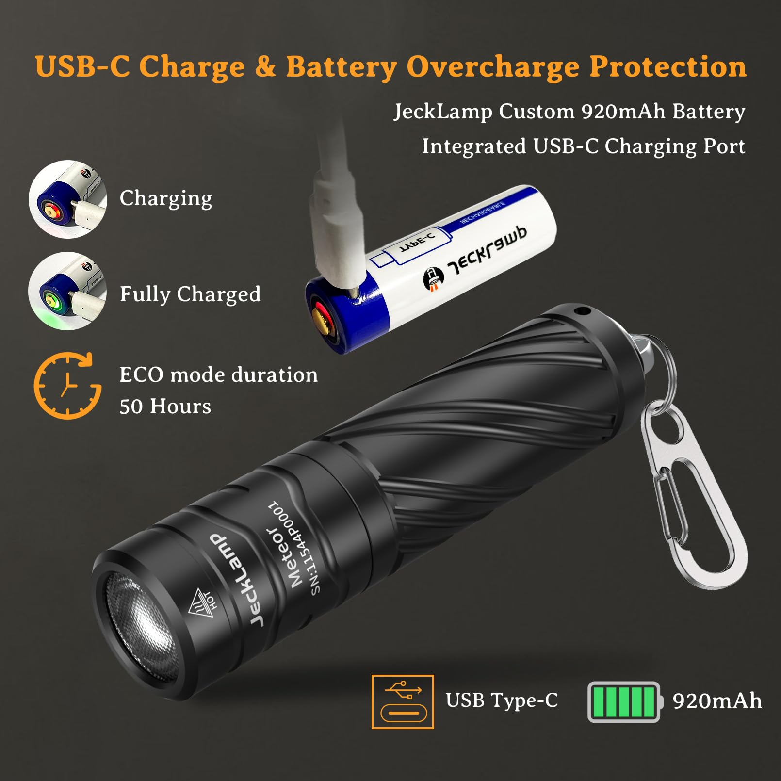Jecklamp Rechargeable Mini Flashlight With Magnetic Tail, 800 High Lumens Bright Small Flashlight, Ip68 Waterproof Edc Flashligh