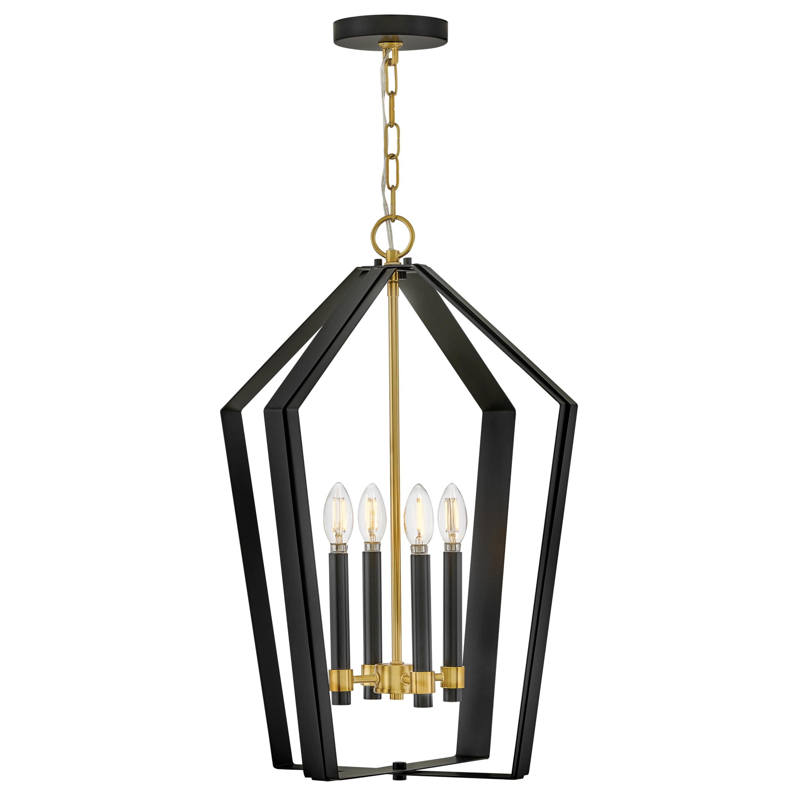 Lark Sammi Large Pendant Light, Chain Hung, Classic, Black Finish with Lacquered Brass Accent