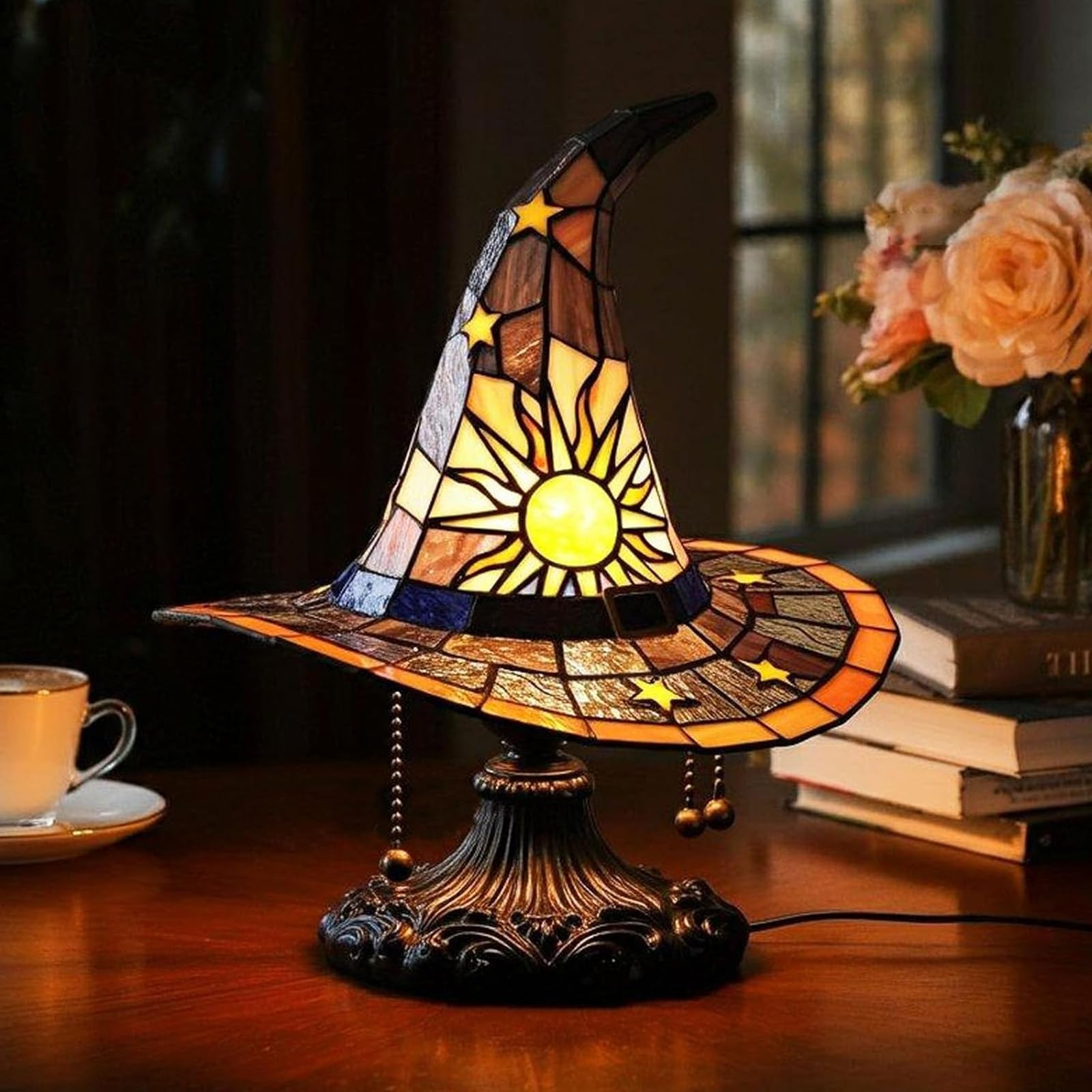 Yuspoer Witch Hat Lamps, 2025 Stained Glass Witch Hat Lamp With Mystical Charm,Handmade Witch Hat Shape Gothic Lamp For Wiccans