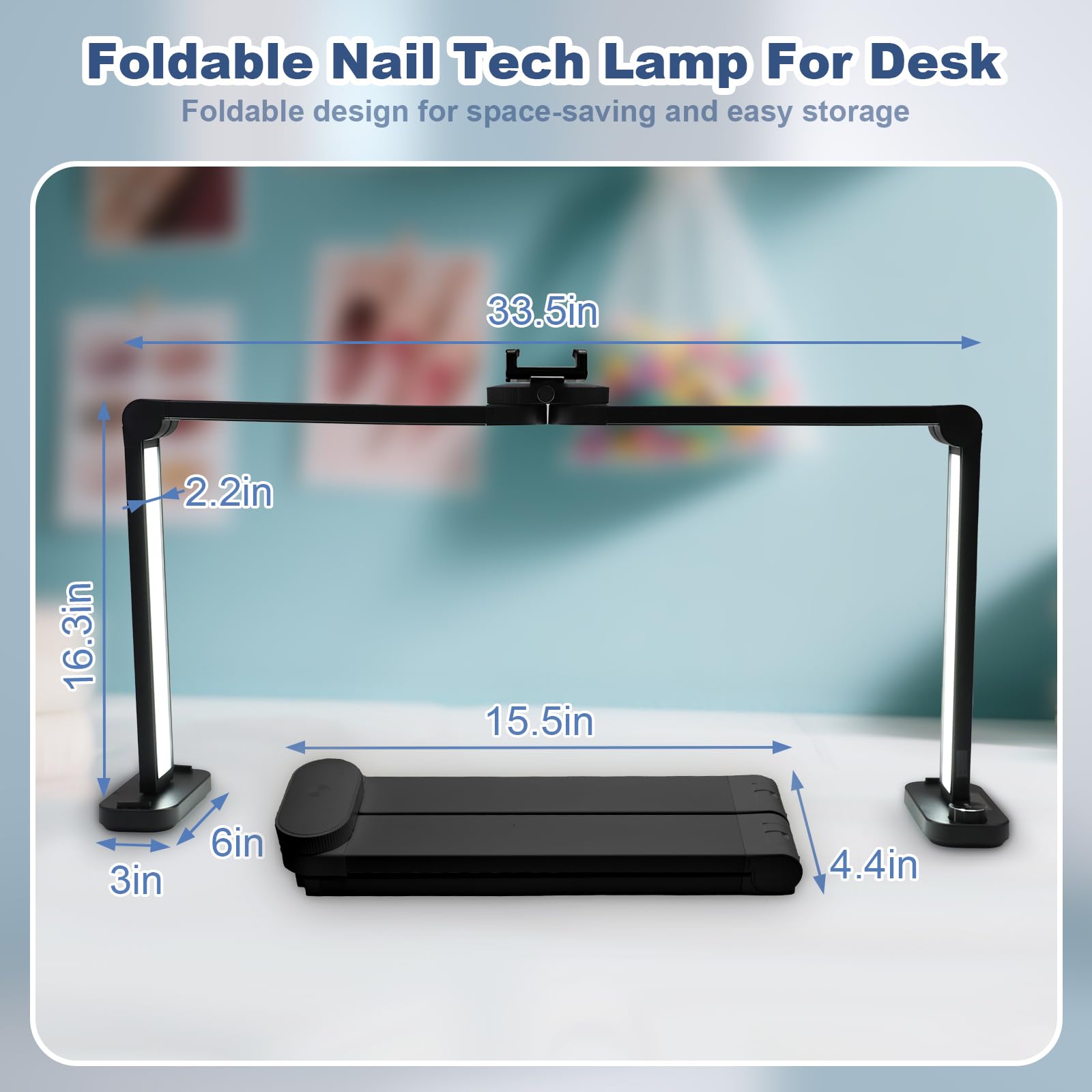 CGBE Nail Table Light: 33.5 Nail Desk Light with Phone Holder - 456 LED 3 Light Colors &10 Brightness Levels Half Moon Table Lig
