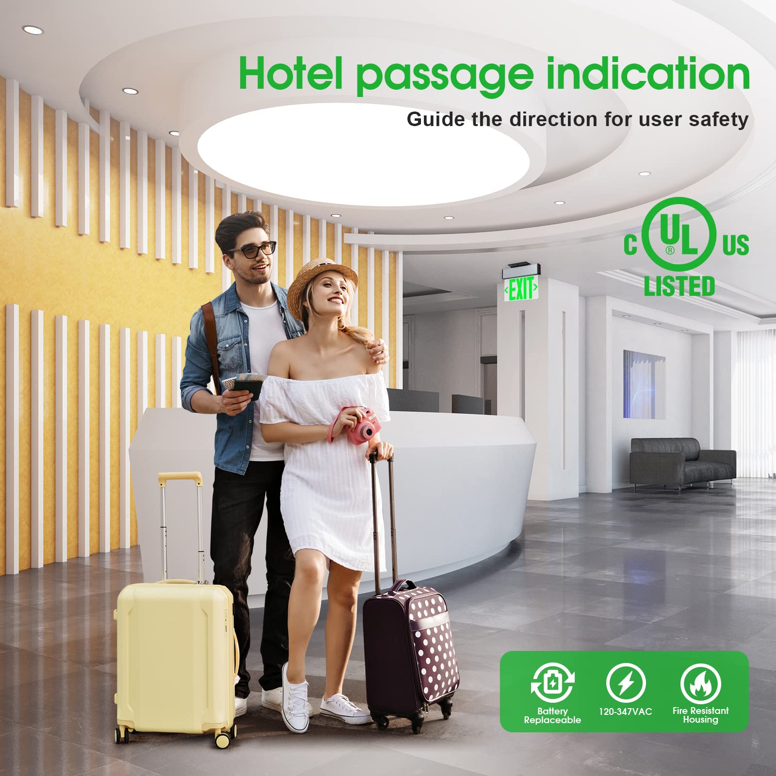 Led Edge Lit Exit Sign Aluminum Housing Ac 120-347V Emergency Exit Light With Battery Backup Single Sided Acrylic Clear Panel Commercial Exit Signs, Top/Side/Wall Mount, Ul Certified (1 Pack, Green)