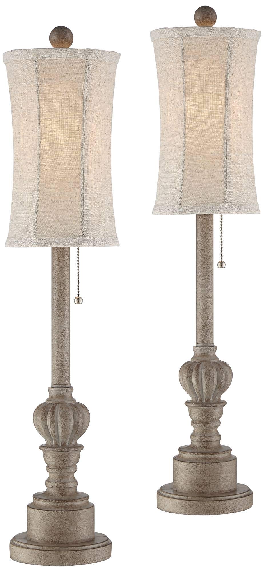 Regency Hill Bertie Traditional French Country Style Buffet Table Lamps 28'' Tall Skinny Set Of 2 Natural Candlestick Tall Skinn