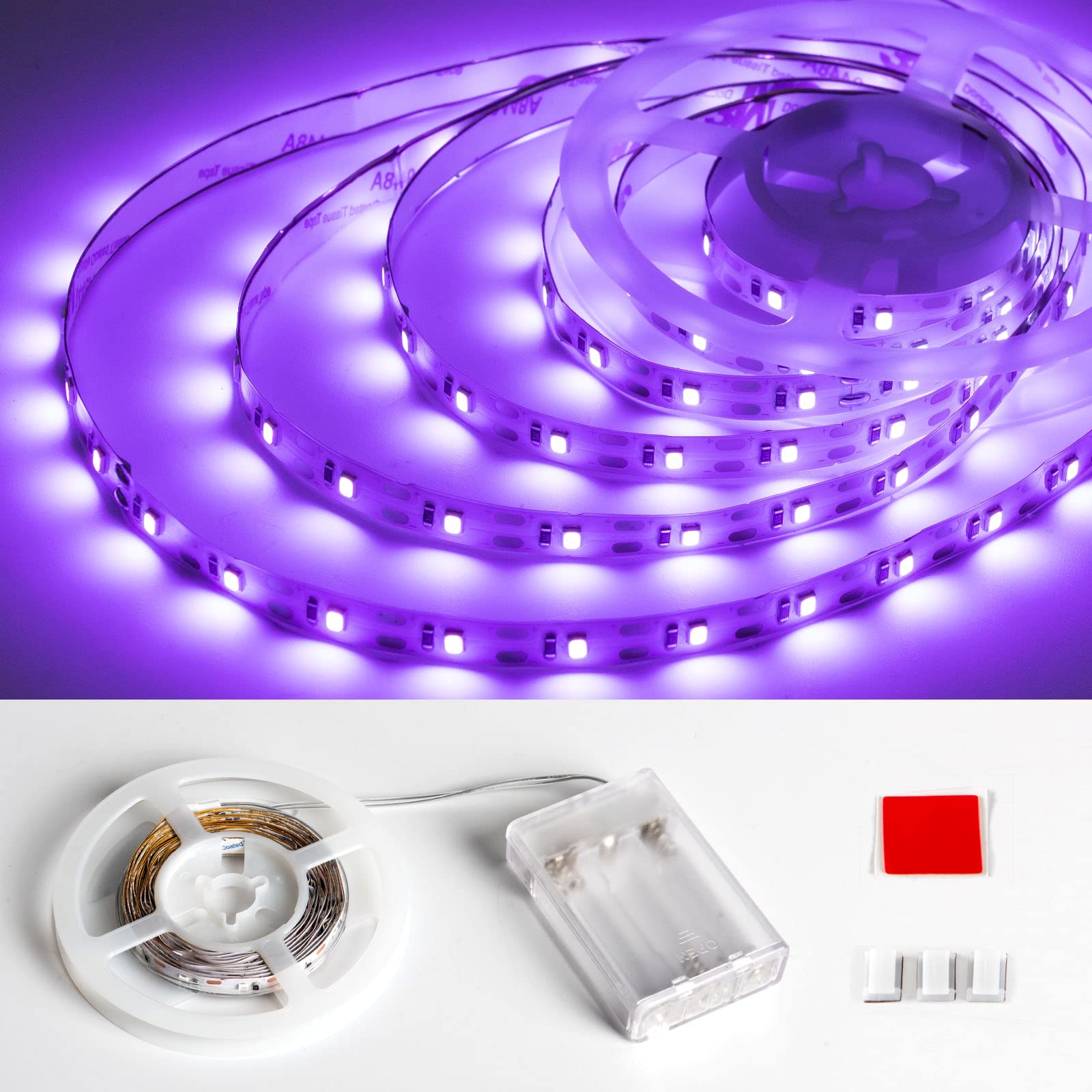 Marreal Battery Operated Led Black Lights, 6.6Ft 120 Led Black Light Strips, Battery Uv Led Strip For Glow Party, Halloween, Glass, Poster, Painting, Battery Not Included.