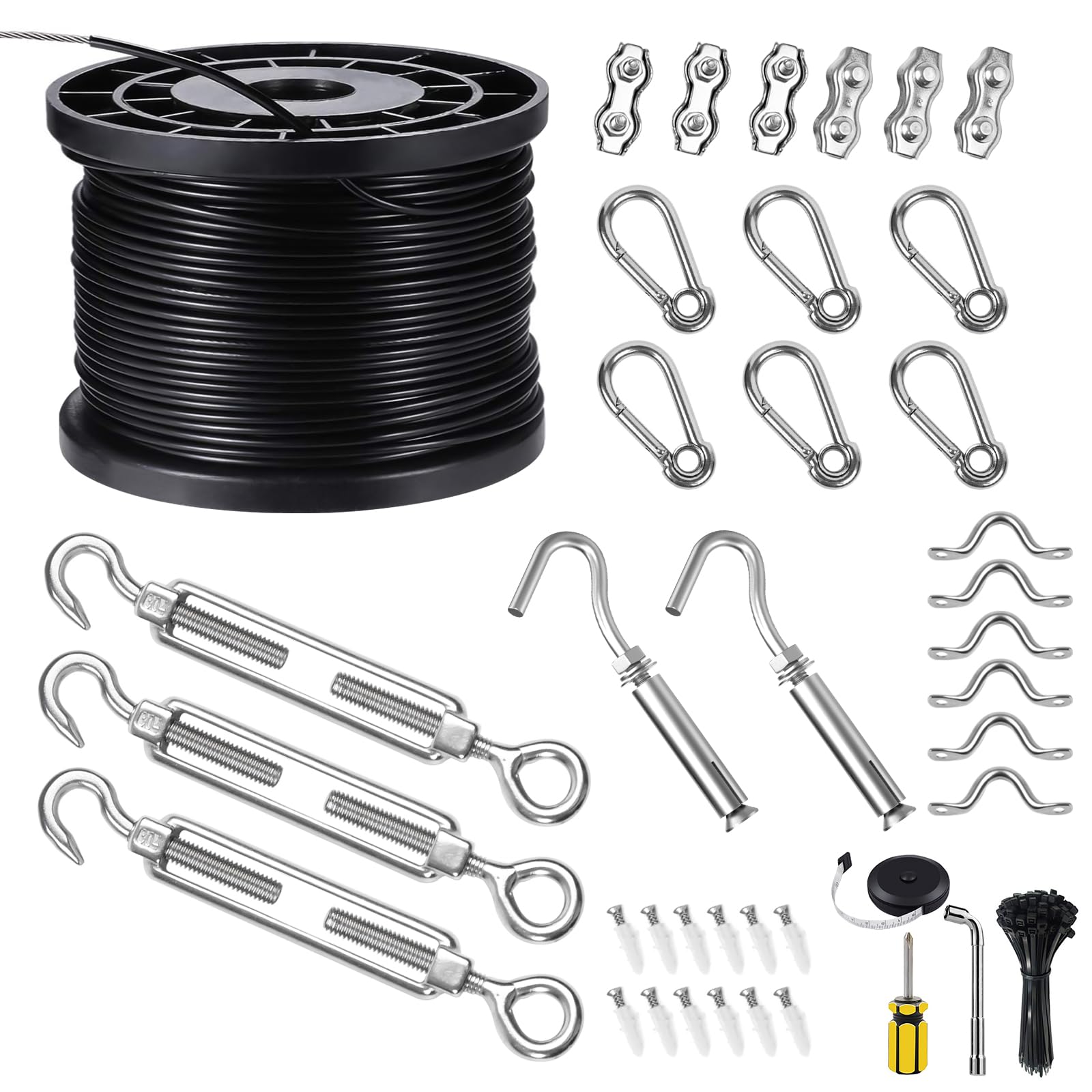 BLIKA String Light Hanging Kits, 165FT Coated Stainless Steel 304 Wire Rope, Outdoor Light Guide Wire, Globe String Light Suspen