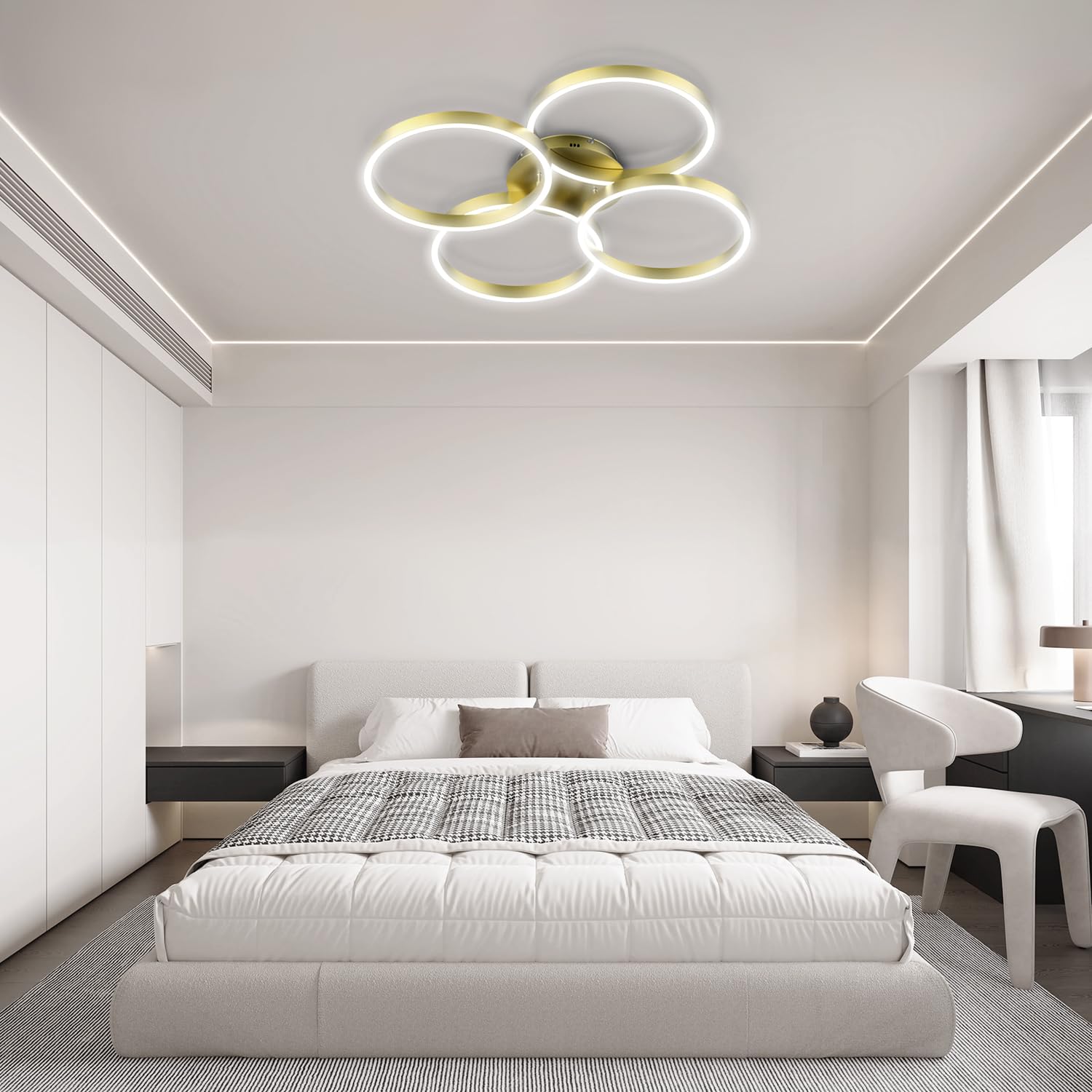 LOFIKEDI LED Ceiling Light 30W 4 Ring Dimmable 3500K-6500K Gold Flush Mount Model YF-LED2701-GLD