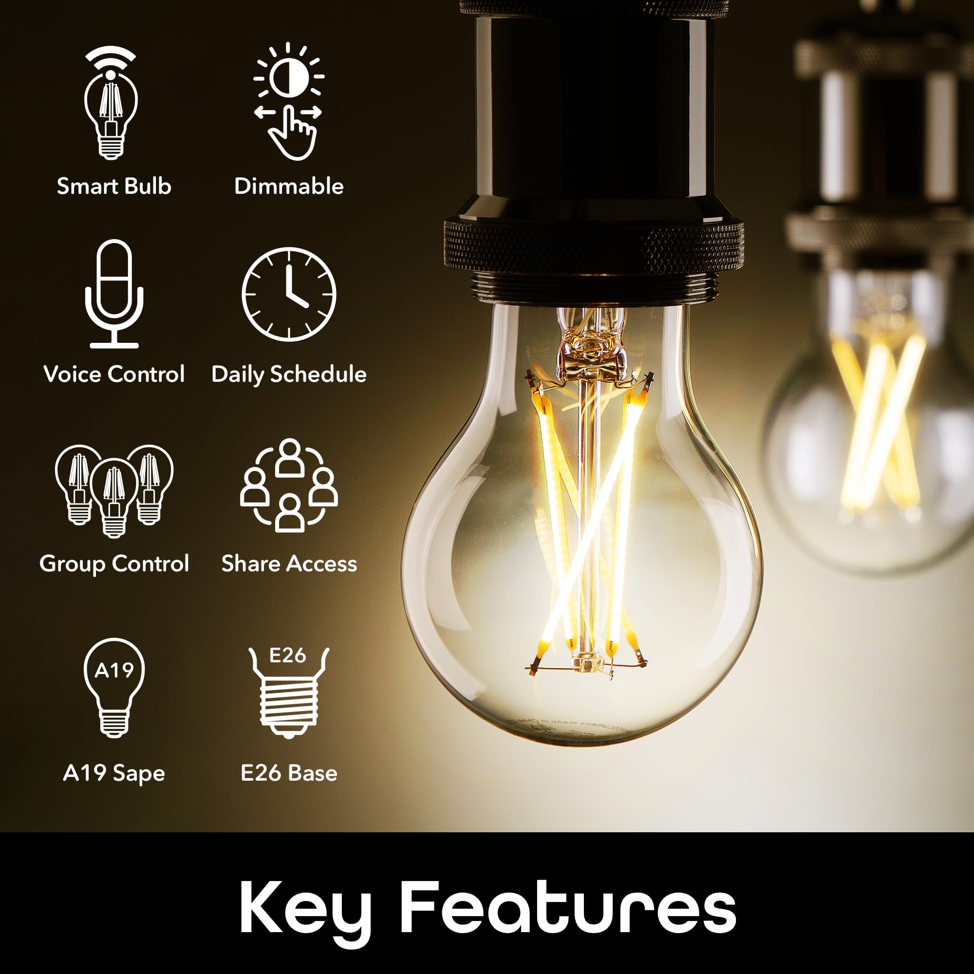 Geeni LUX Edison WiFi LED Edison Smart Light Bulb, Soft White (2700K), 2-Pack - Dimmable LED Bulbs, A19, 60-Watt Equivalent, No