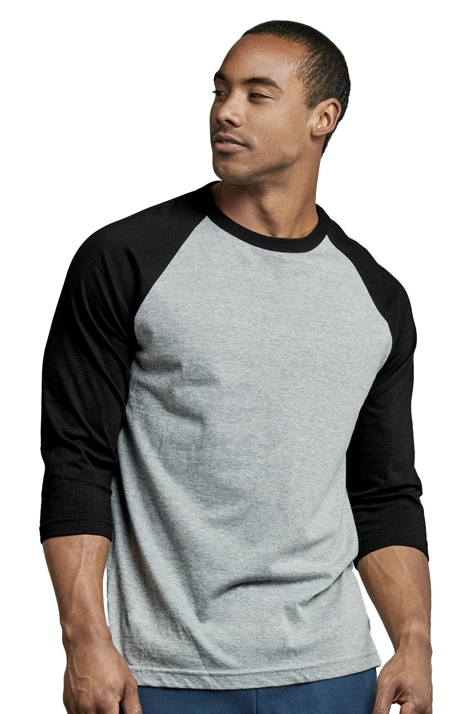 TOP PRO Mens 34 Sleeve casual Raglan Jersey Baseball Tee Shirt (3XL, BlackLight gray - 1)