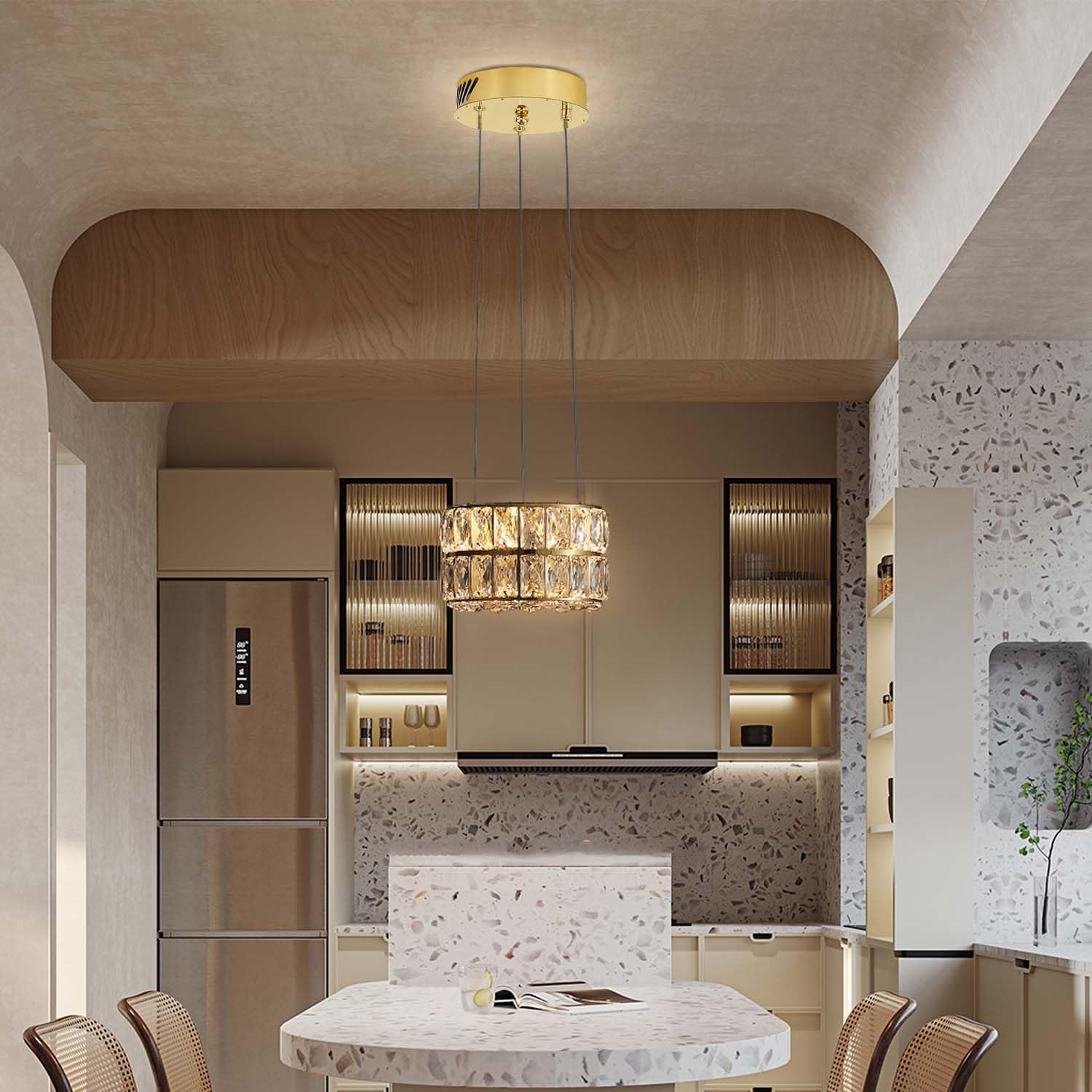 IDEQUY Crystal Chandelier, Modern Dimmable LED Ceiling Light, 7.8in, Gold, Model CF8024-20J