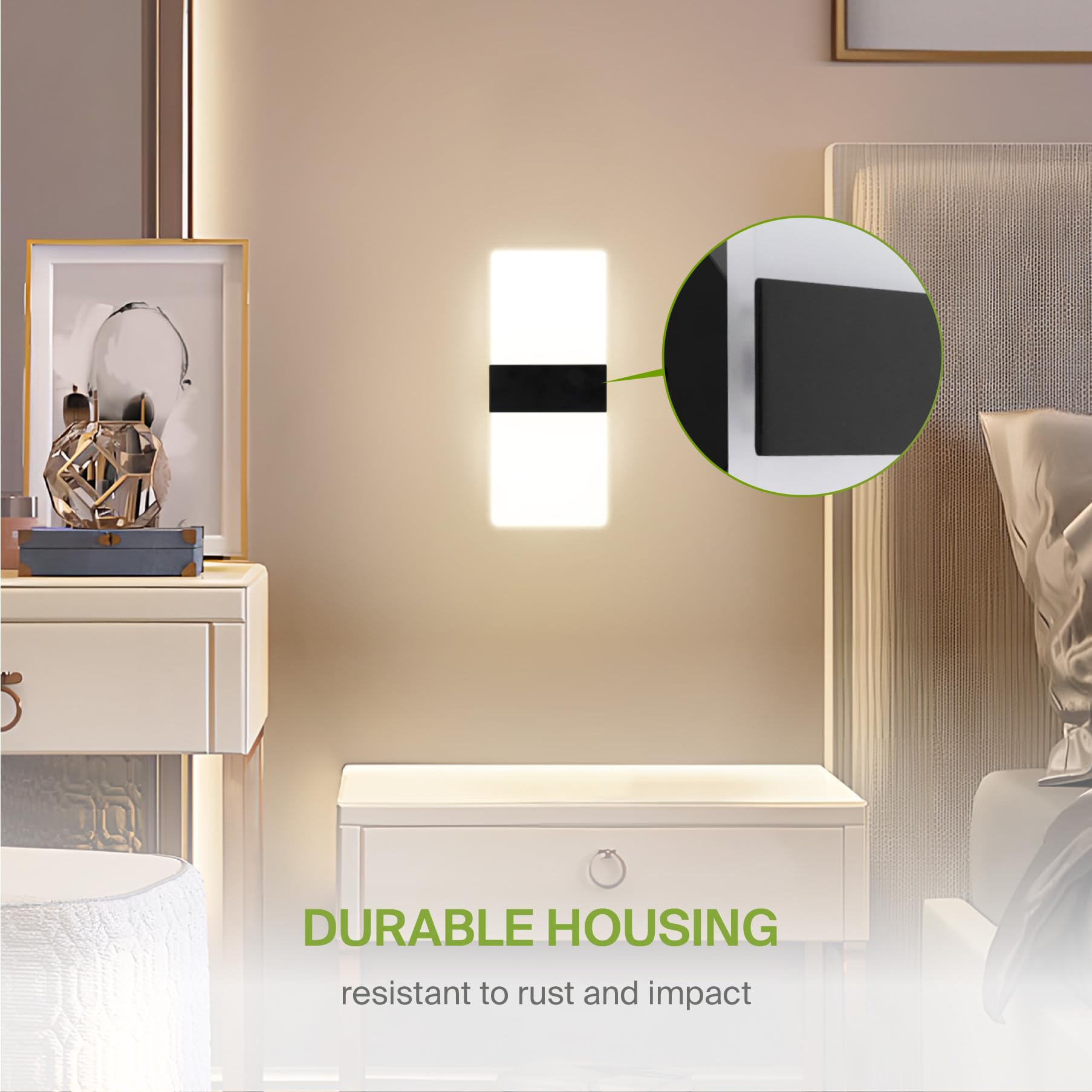 ASD 12 Inch LED Wall Sconce - Adjustable Dimmable Light Fixture, Acrylic Glass, Matte Black, Model A-LWS12-12D12ACBK