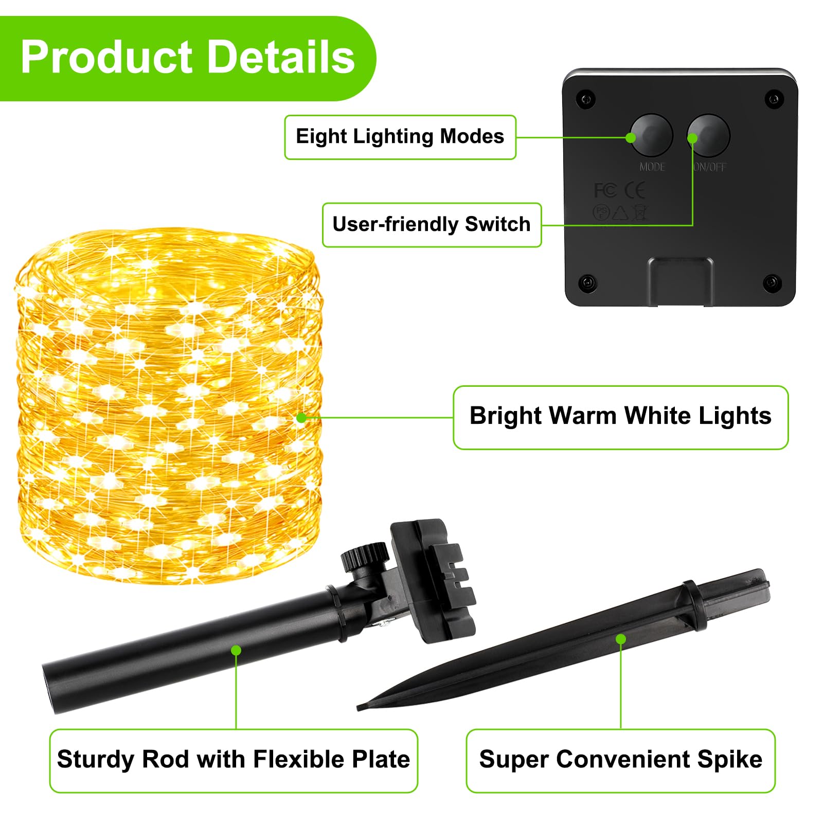 Brightever Solar String Lights 80FT 200LED Waterproof Warm White, 8 Lighting Modes, Model OKDMX-KN-SSL-01-WW