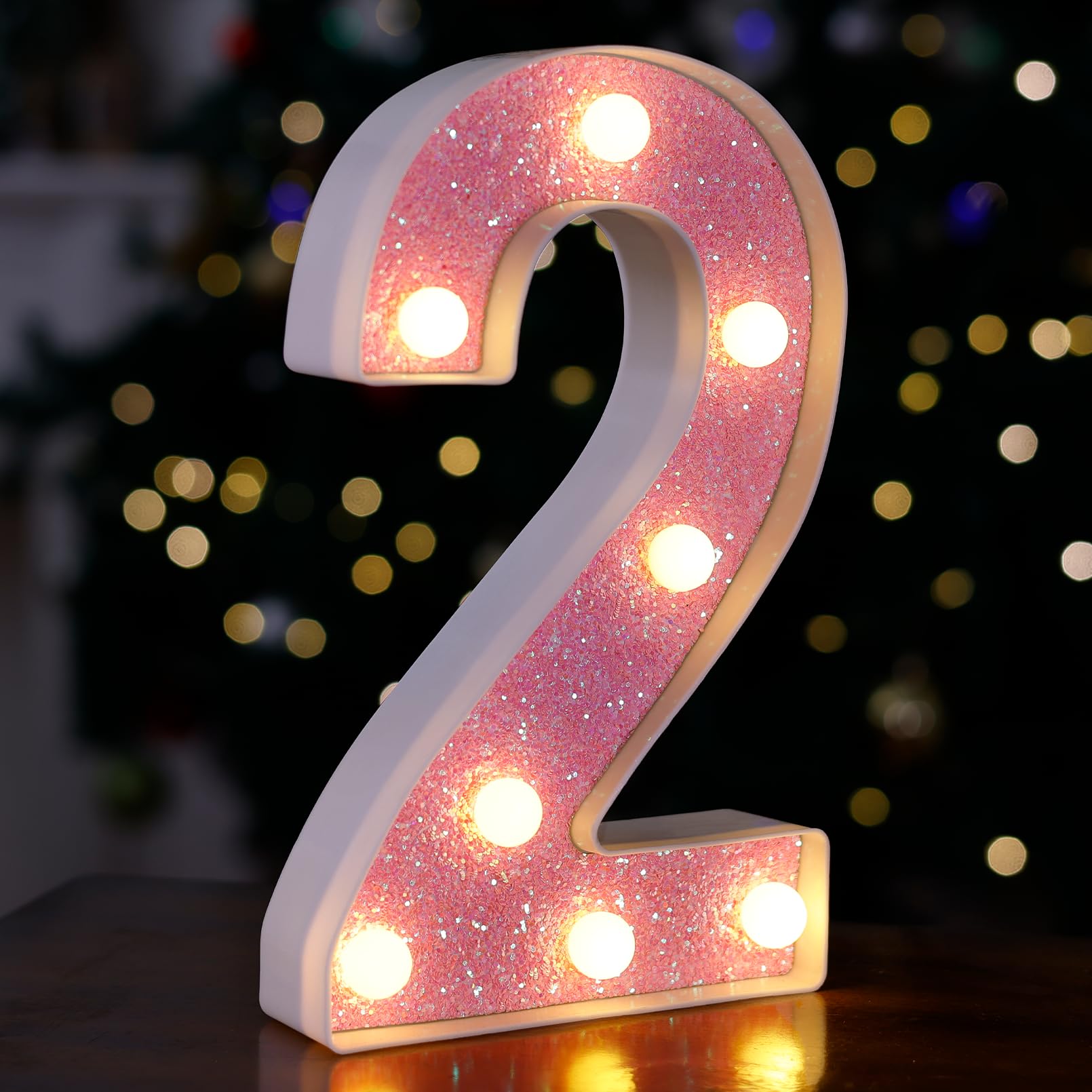TRONSBOO LED Letter Lights - Pink Glitter Marquee Sign, Battery Powered, 5.24inx8.58inx1.57in, Model Pink-Light-2, Ideal for Home Party Decoration