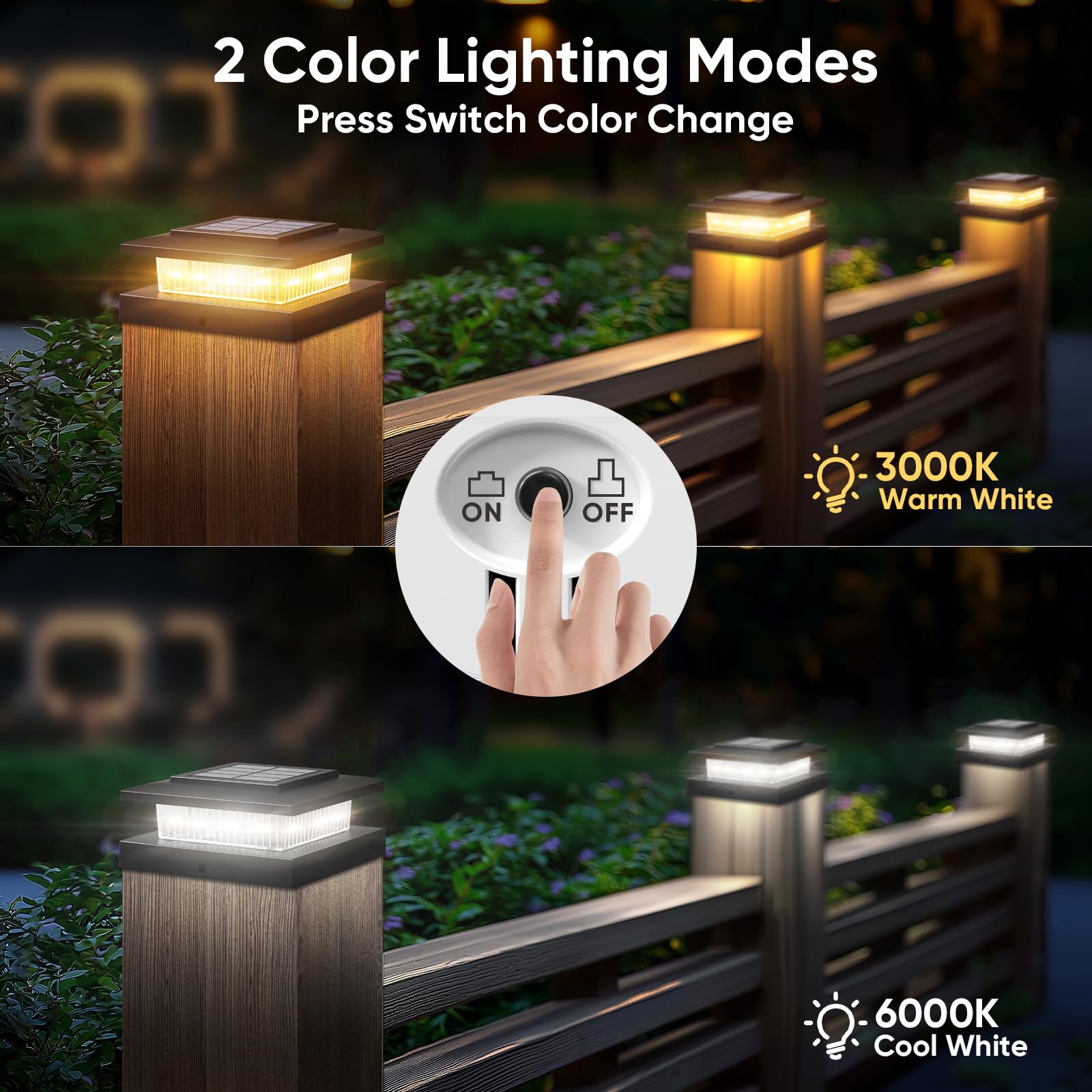4X4 Post Solar Lights Outdoor: 12 Pack 2 Lighting Modes Fence Deck Cap Lights - Waterproof Solar Powered For Wooden Vinyl Lamp P