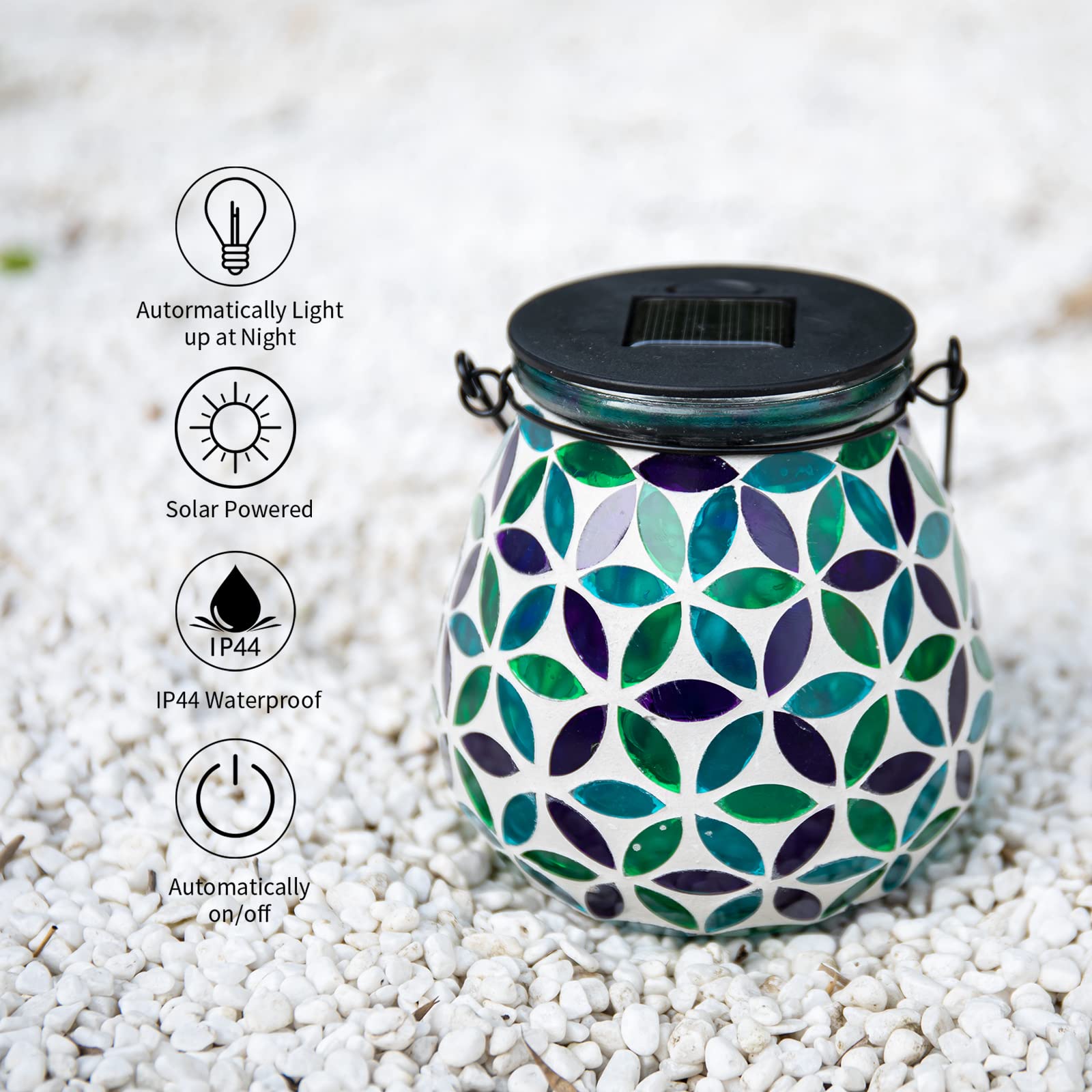 Afirst Mosaic Solar Lantern - Glass Hanging Light, Waterproof, Kaleidoscope, Model 4428731