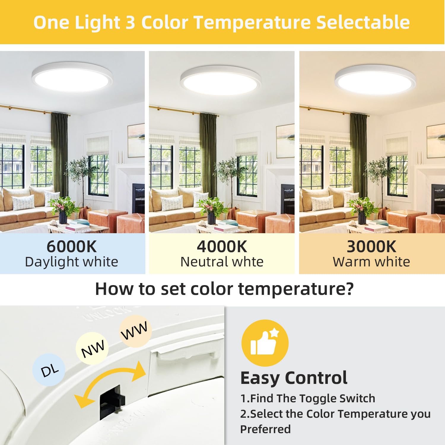 4Pack 16Inch Led Flush Mount Ceiling Light: 32W 3480Lm Low Profile Led Ceiling Light, 3000K/4000K/6000K 3 Color Selectable Super Slim Led Round Flat Ceiling Light For Room Hallway Bathroom, White