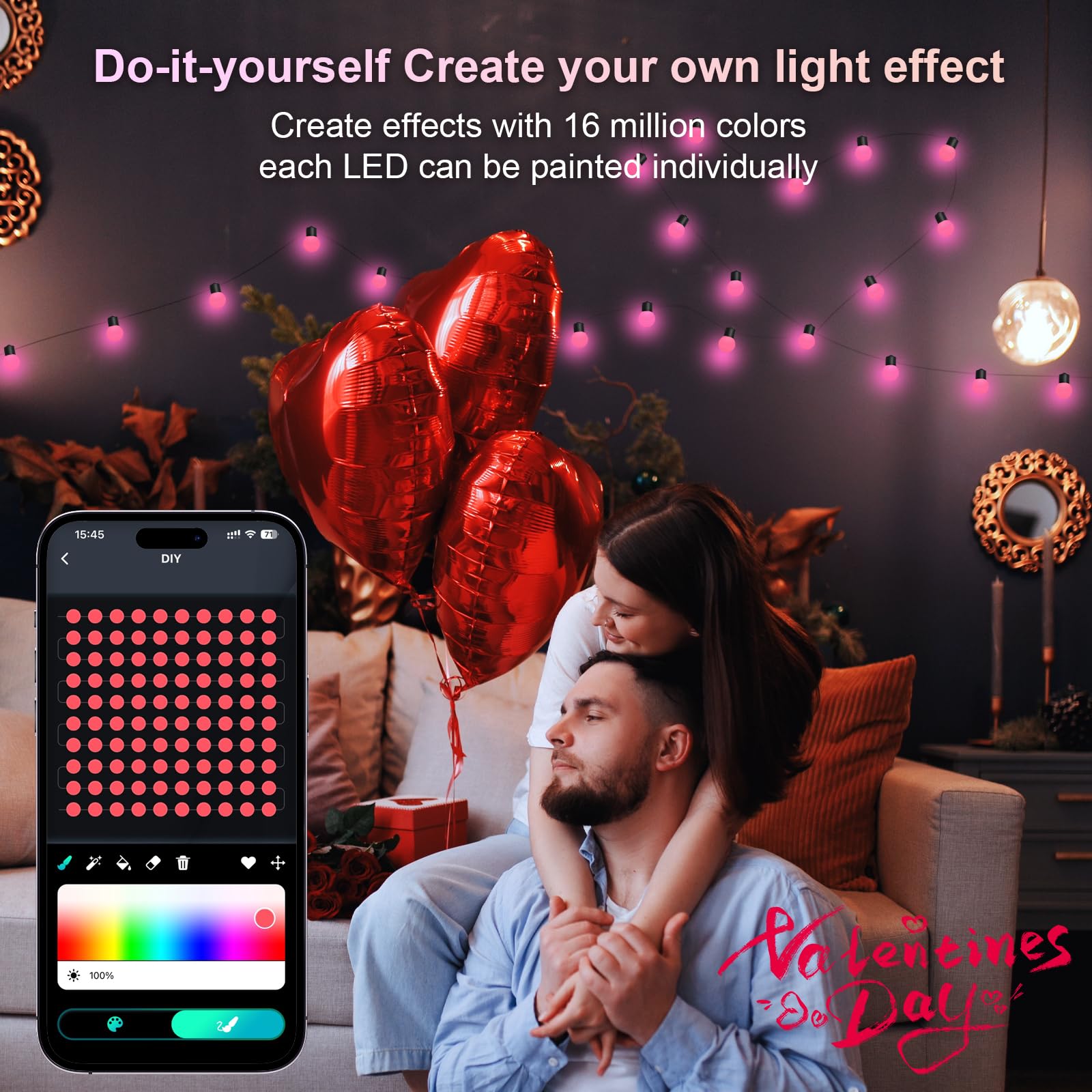 Super Rgb 16.4Ft Smart Globe String Lights, 25 Dimmable Rgb Mini Led Fairy Lights, Color Changing Effect Hanging With App & Remote Control For Halloween Christmas Indoor Outdoor Patio Room Party Decor